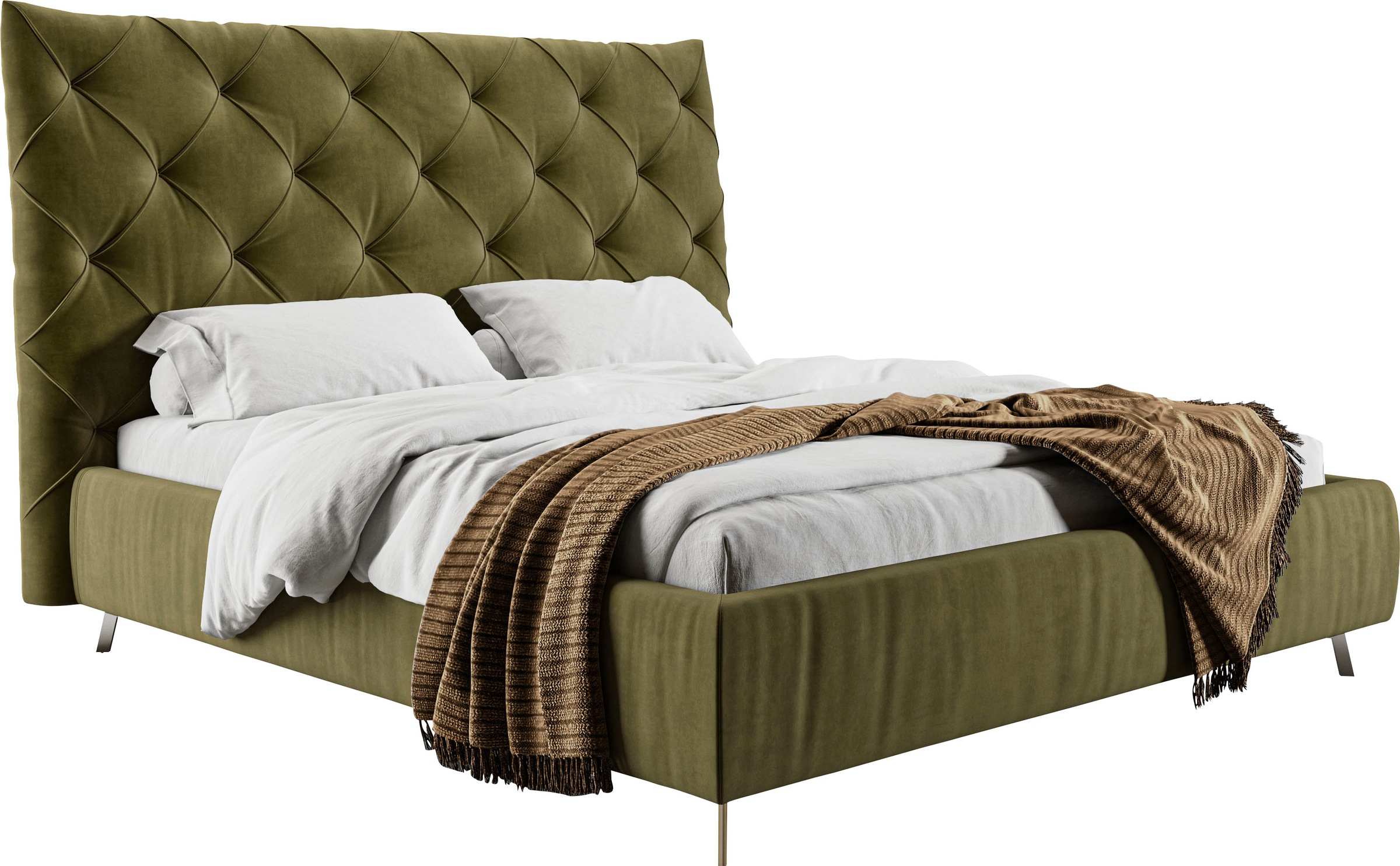 Polsterbett HOME AFFAIRE "Elloree, in 4 Breiten, hinten mit Originalstoff bezogen, auch in Leder", grün (oliv), B:236cm H:143cm L:254cm, 100% Polyester, Betten, Polsterbett ohne Bettkasten Polsterbett, Kopfteilhöhe 143cm, belastbar bis 280 kg, auch in Übe