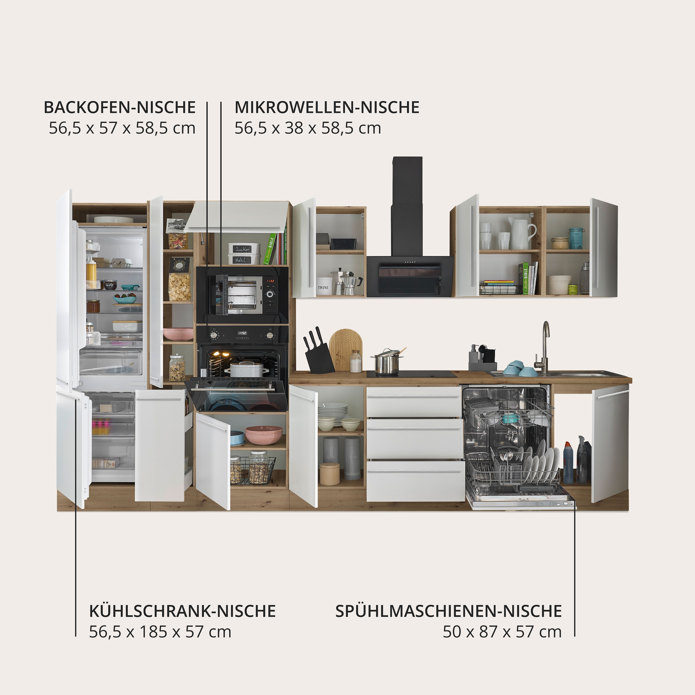 KOCHSTATION Küchenzeile »Florida« Breite 370 cm, wahlweise mit E-Geräten,Softclose für Türen/Schubkästen
