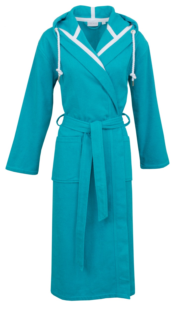 Unisex-Bademantel CARL ROSS, L:125cmturquoise, weiß, Frottier, Hausmäntel, "supercombed light", Kapuze