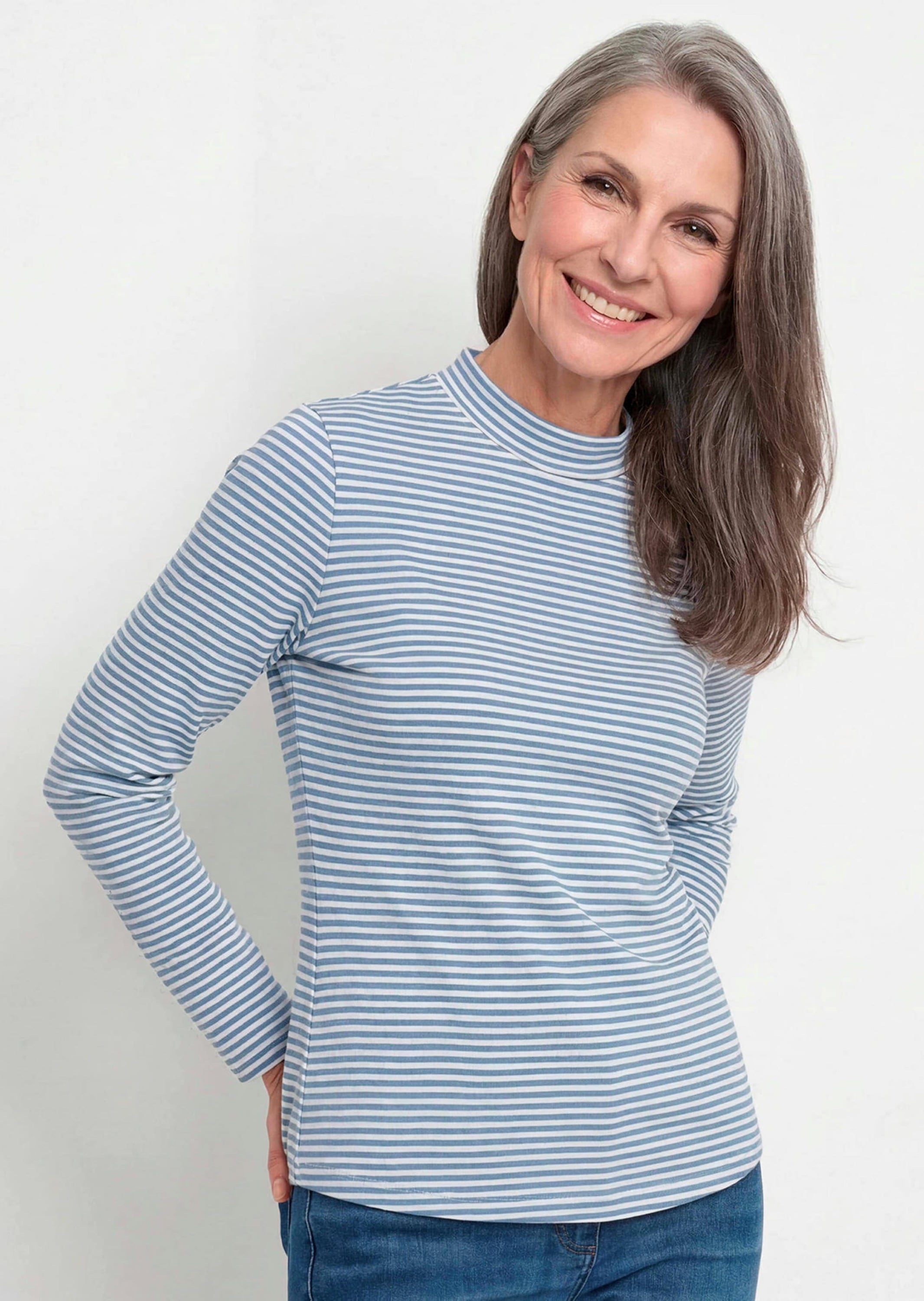 GOLDNER Langarmshirt »Kurzgröße Ringelshirt mit Stehkragen« stretchbequemer Baumwolljersey
