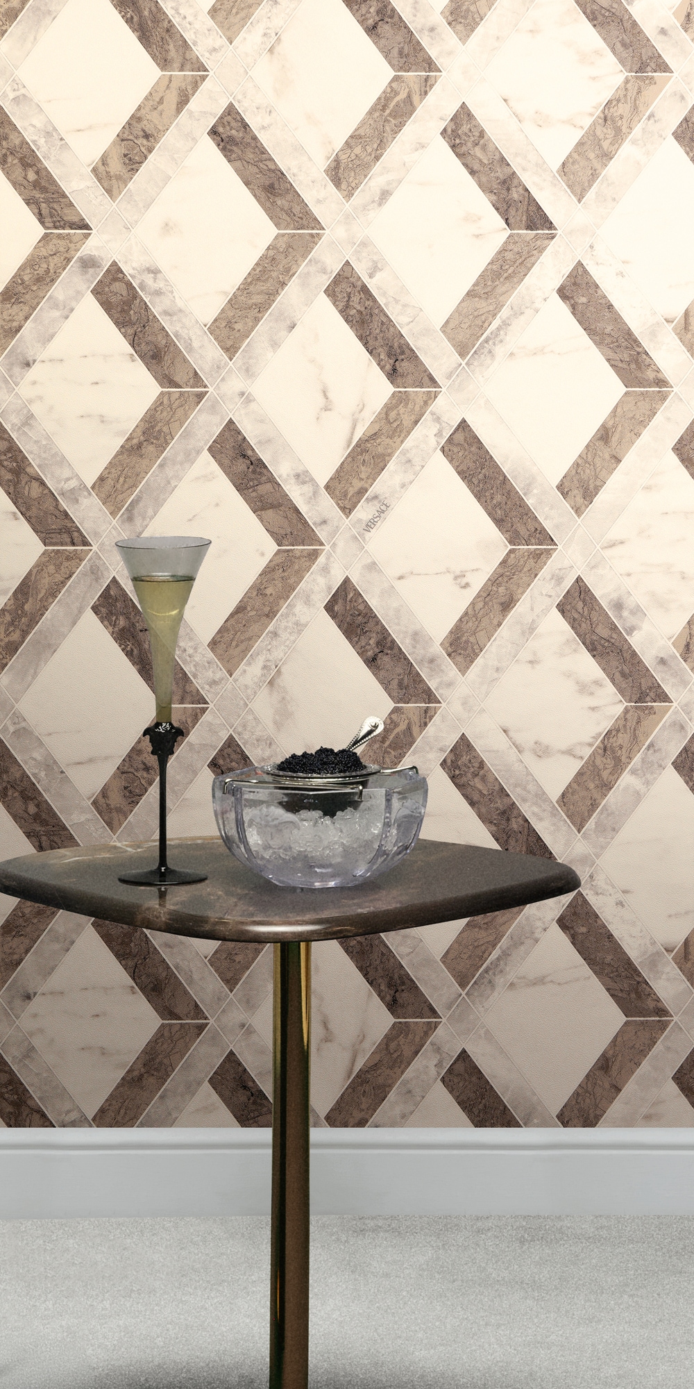 Versace Vliestapete "Versace 6 Tarsia –" 3D-Optik Barock Motiv geprägt Modernes Rautendesign in Marmoroptik mit strukturierter Oberfläche