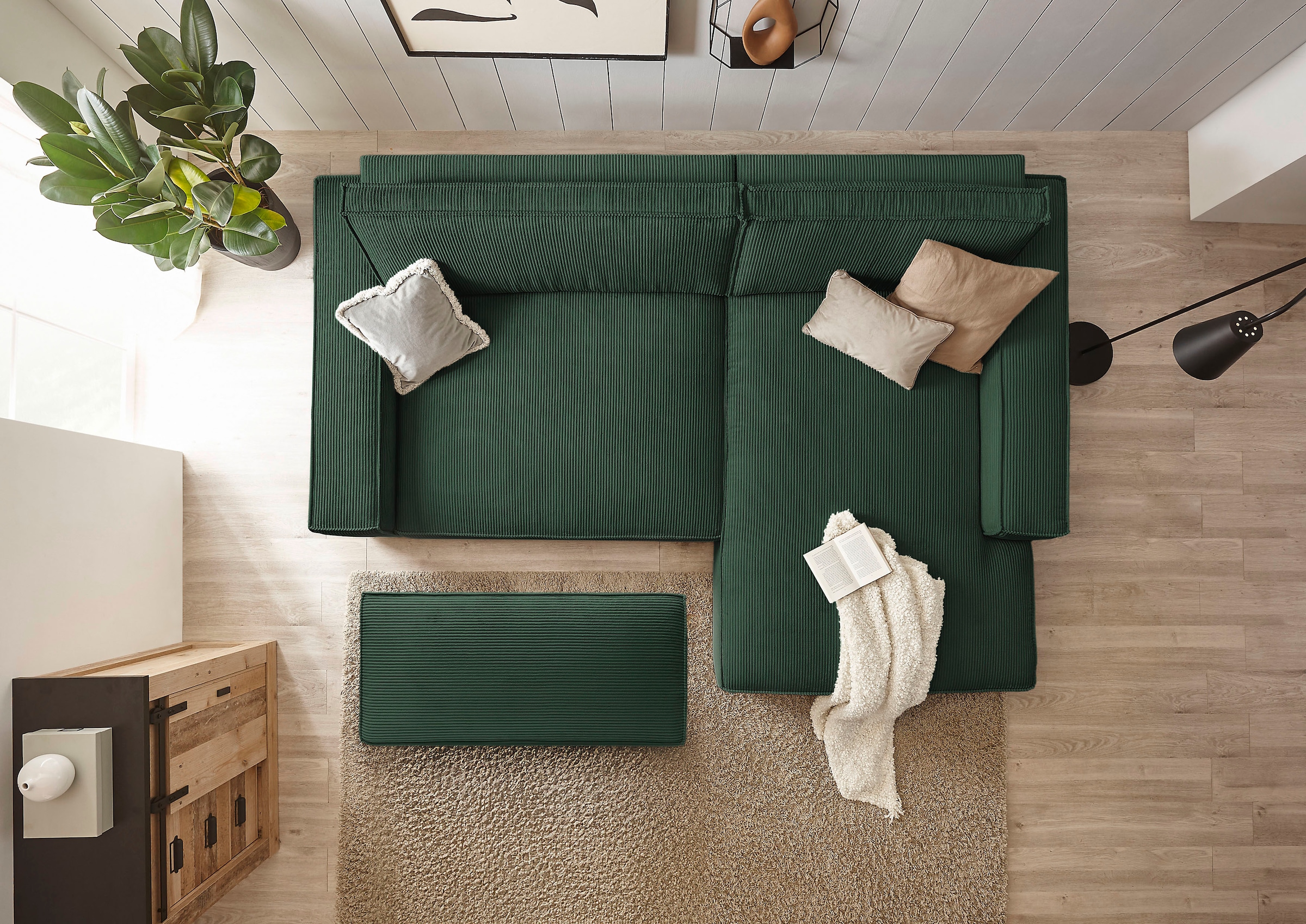 Home affaire Polsterecke »NEU: SHERWOOD XXL tief, L-Form mit Schlaffunktion, Big-Sofa mit Hocker«, (Set, 2 St.), stellbar zum Schlafsofa (Krokodilverbinder), Cord, Leinenoptik