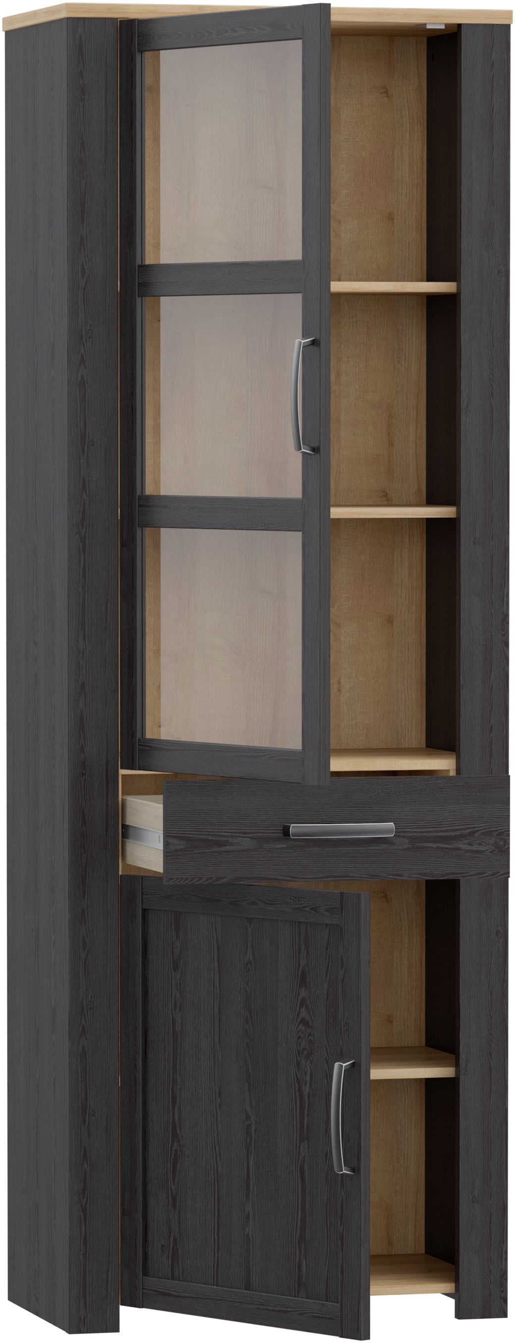 FORTE Highboard »Bohol, Vitrine, 1 Glastüre,1 SK, 1 Türe« B/H/T 71,7/205,4/42 cm Beleuchtung optional bestellbar