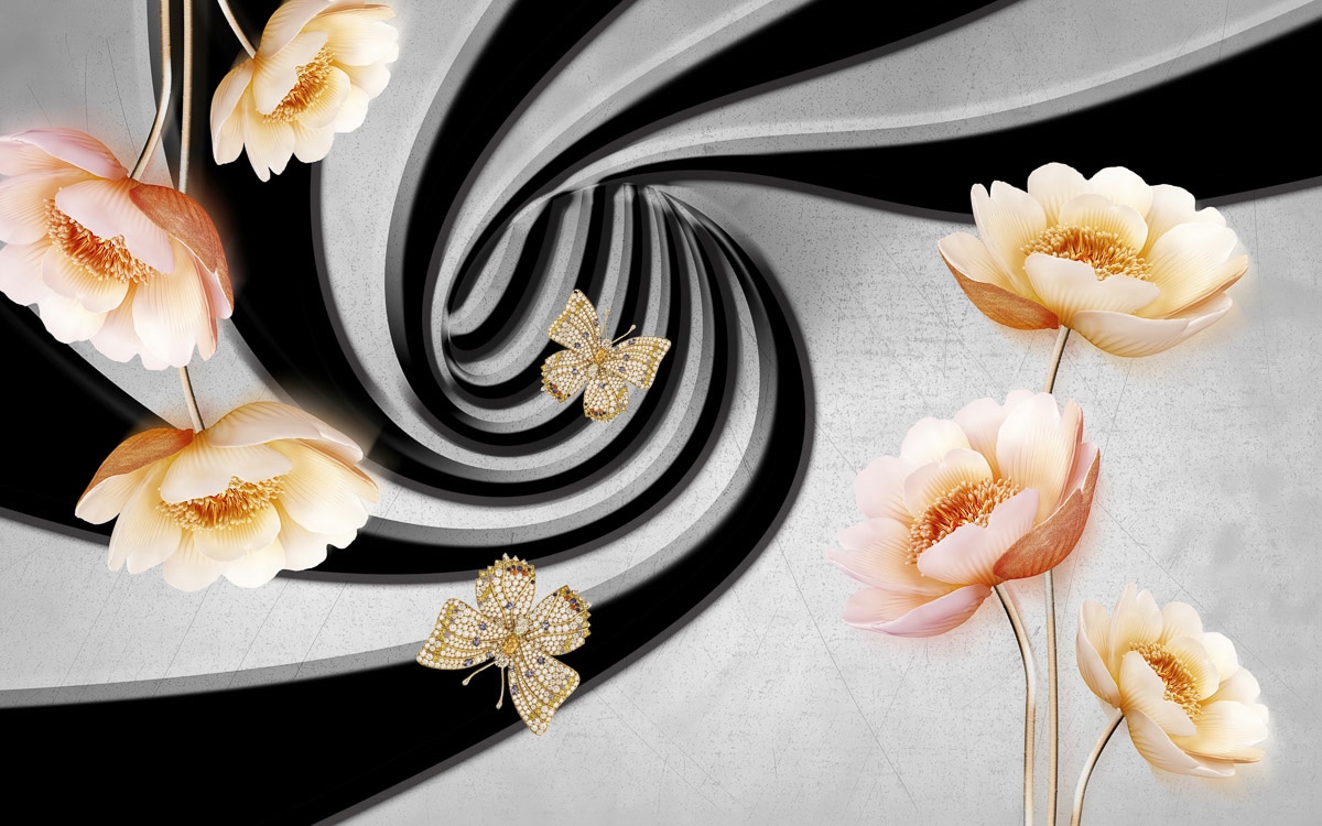 Papermoon Fototapete »Abstrakt 3D Effekt mit Blumen«