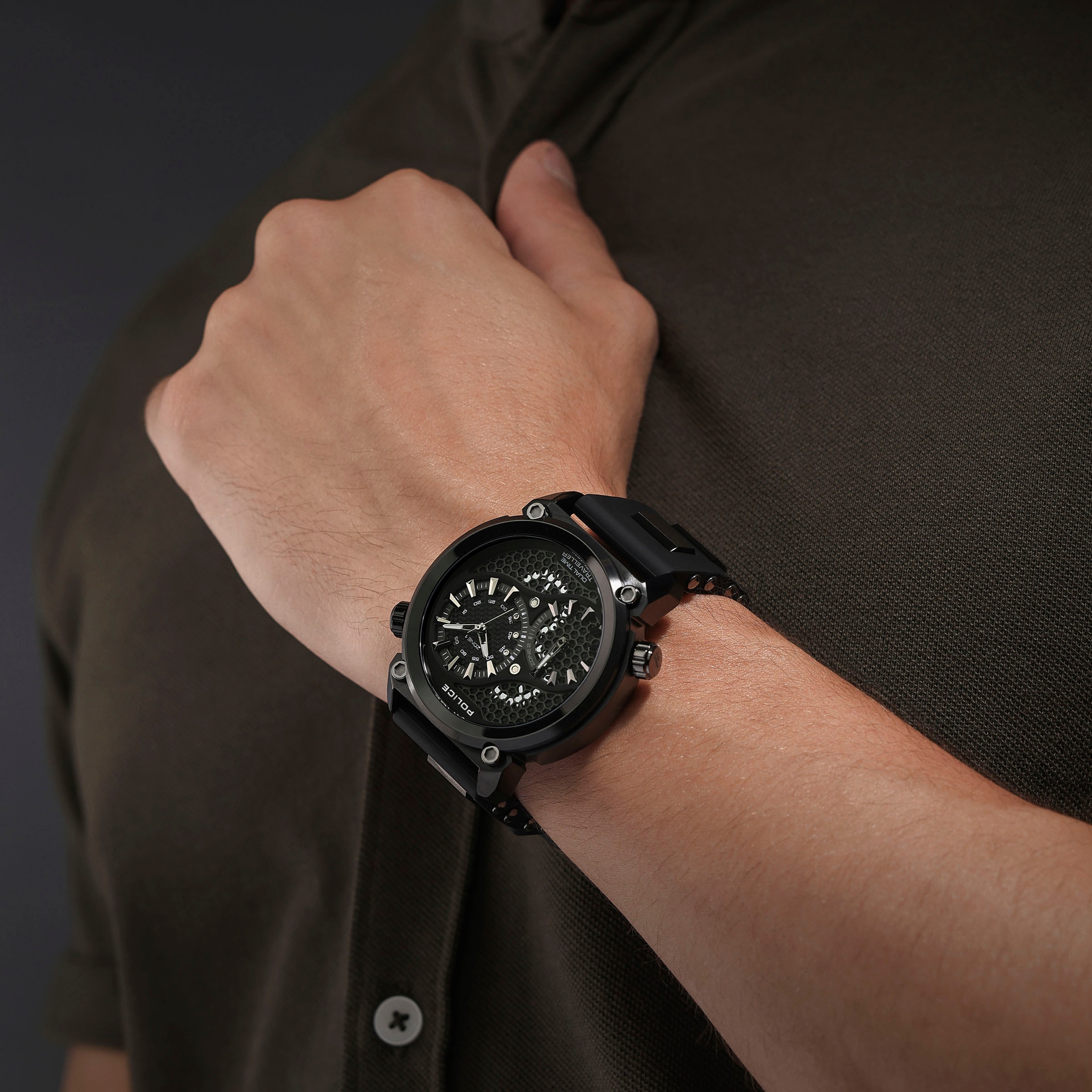 Police Multifunktionsuhr »BOA«, Quarzuhr, Armbanduhr, Herrenuhr, Silikonarmband, analog, Dualzeit