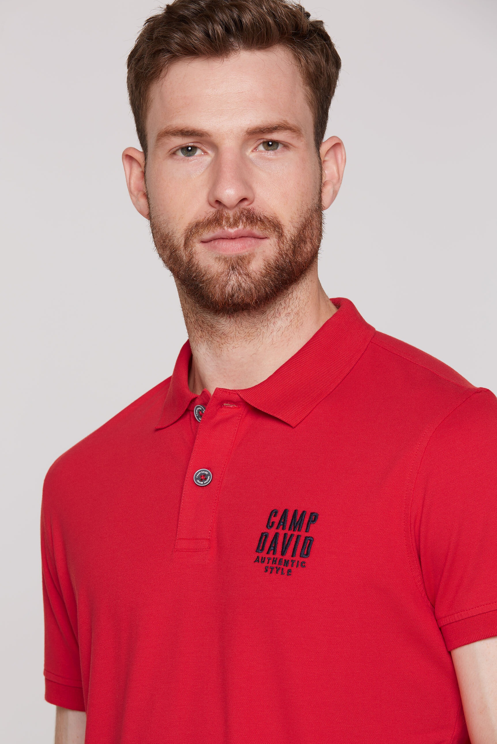 Poloshirt CAMP DAVID, Herren, Gr. XXL, rot, Piqué, Material: 95% Baumwolle, 5% Elasthan, bedruckt, bestickt, regular fit normal, hoch geschlossener Ausschnitt, eingesetzt Rippbündchen, Shirts, mit Elasthan-Anteil 3