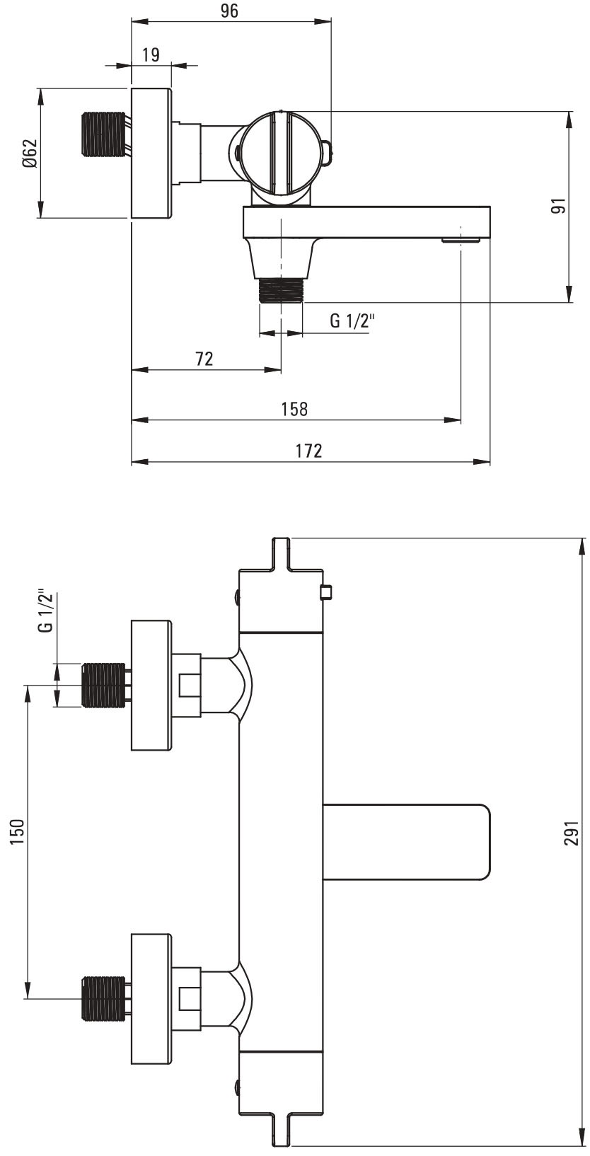 Deante Wannenarmatur »Thermostatbatterie, Auslauf klappbar, ergonomische Griffe«, Sicherheitssperre bei 38°C