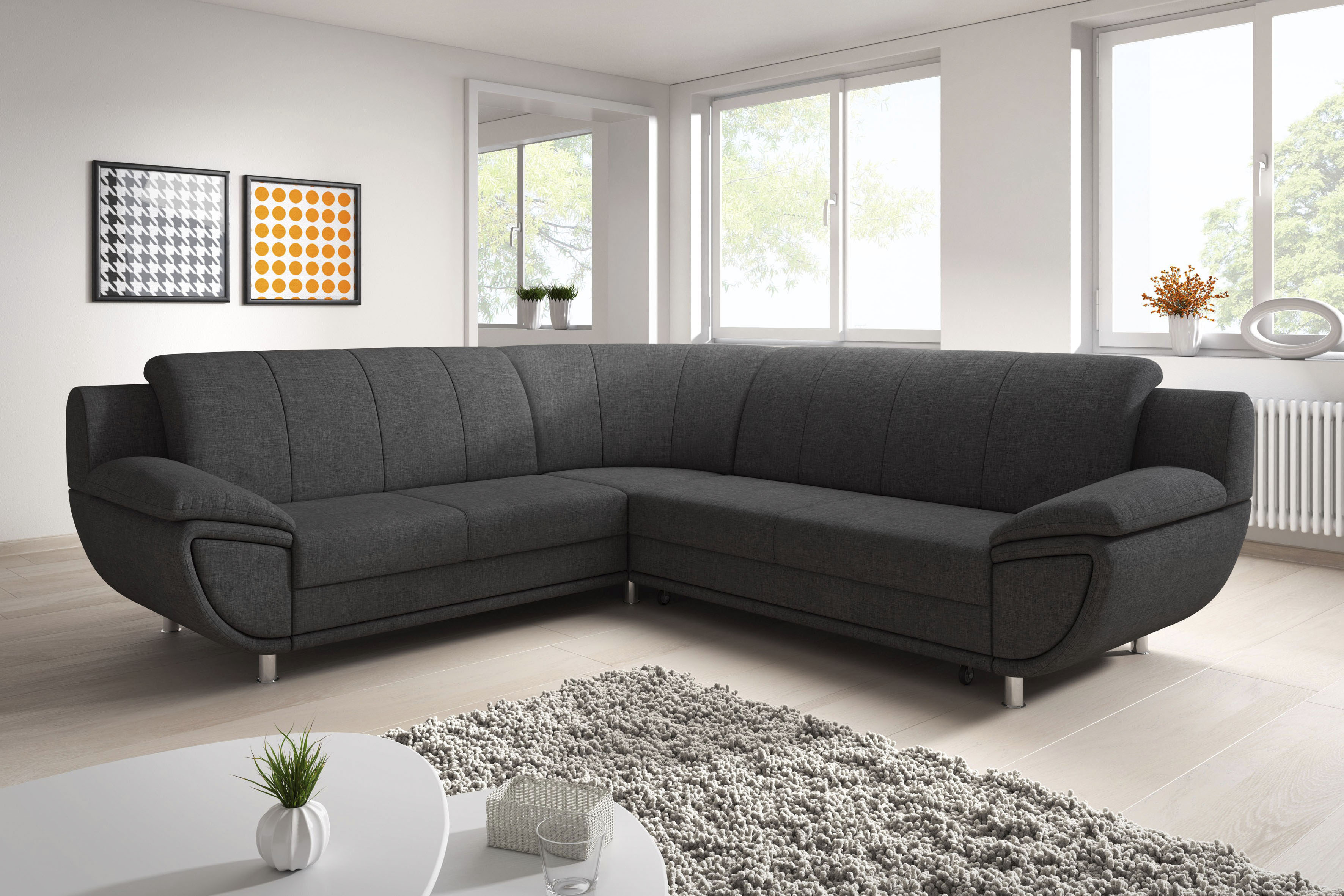 TRENDMANUFAKTUR Ecksofa "Rondo II, zeitlos & elegant, bequeme Armlehnen, L-Form" wahlweise mit Federkern, wahlweise mit Bettfunktion, B/T 247/267cm