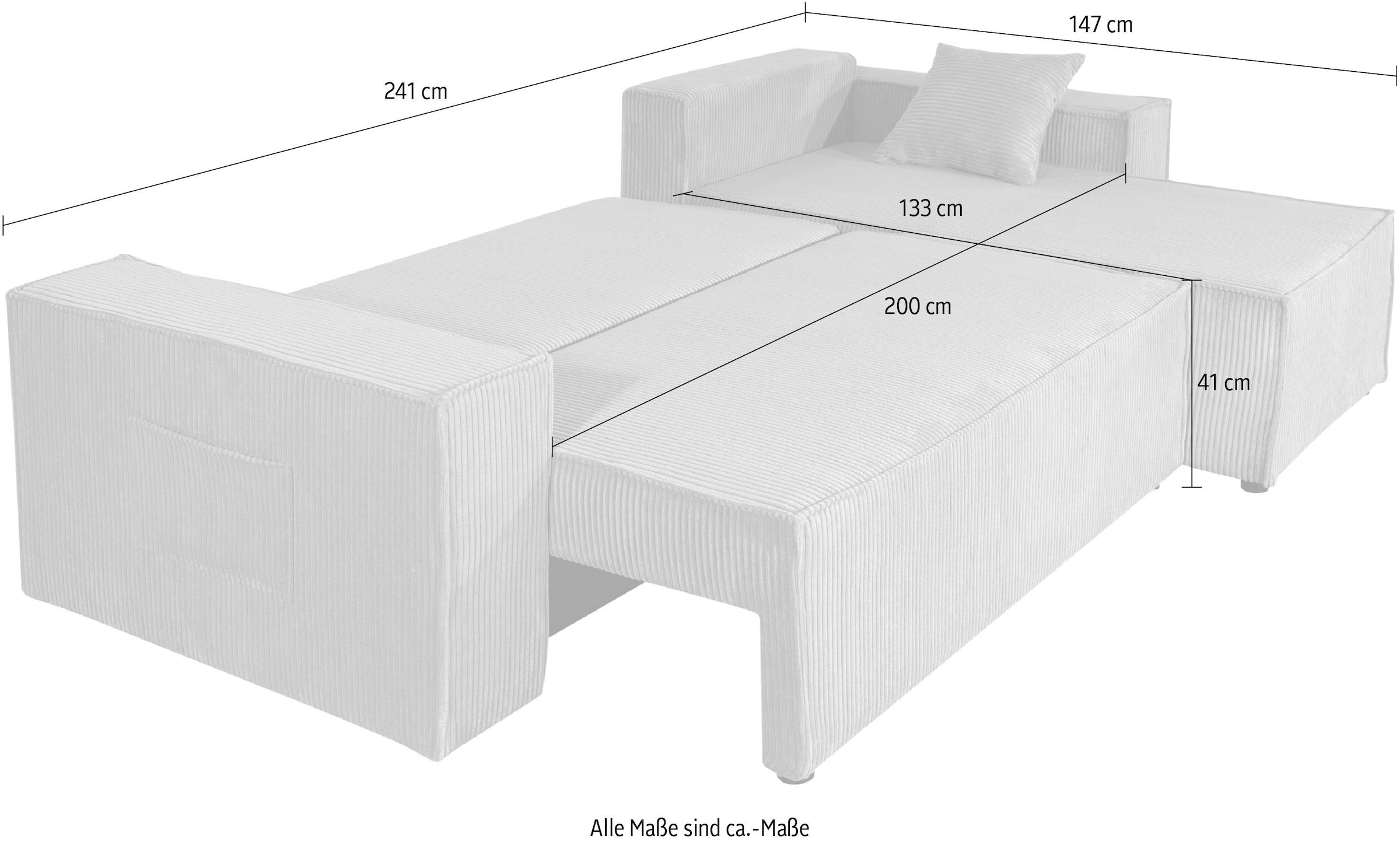 OTTO home Ecksofa »CASSI L-Form, 241cm - OTTO. Verlässliche Qualität.« Schlaffunktion (133/200), Bettkasten, auch in Cord