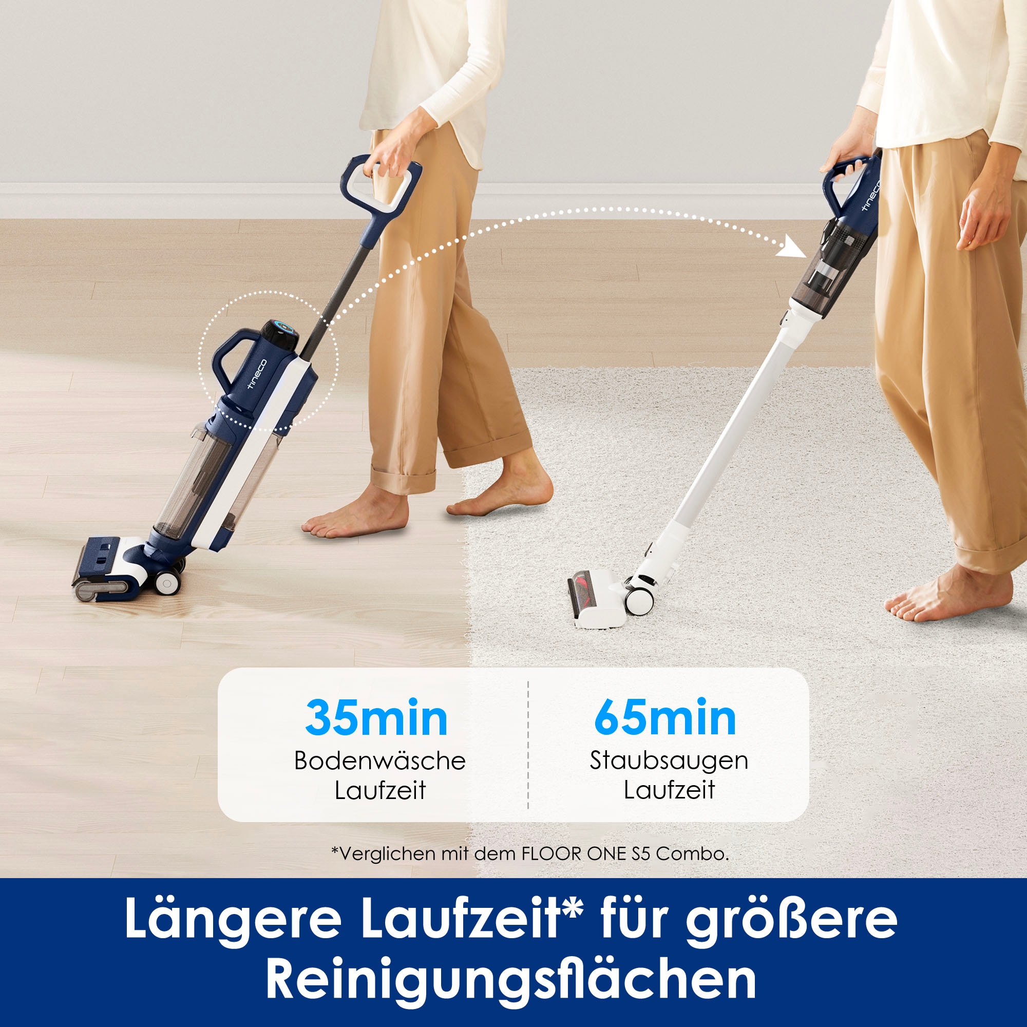 Tineco Nass-Trocken-Akkusauger »Floor One Switch S6 PET«, für Teppich und Hartboden, Dual-Tank, Selbstreinigung, Hygienisch