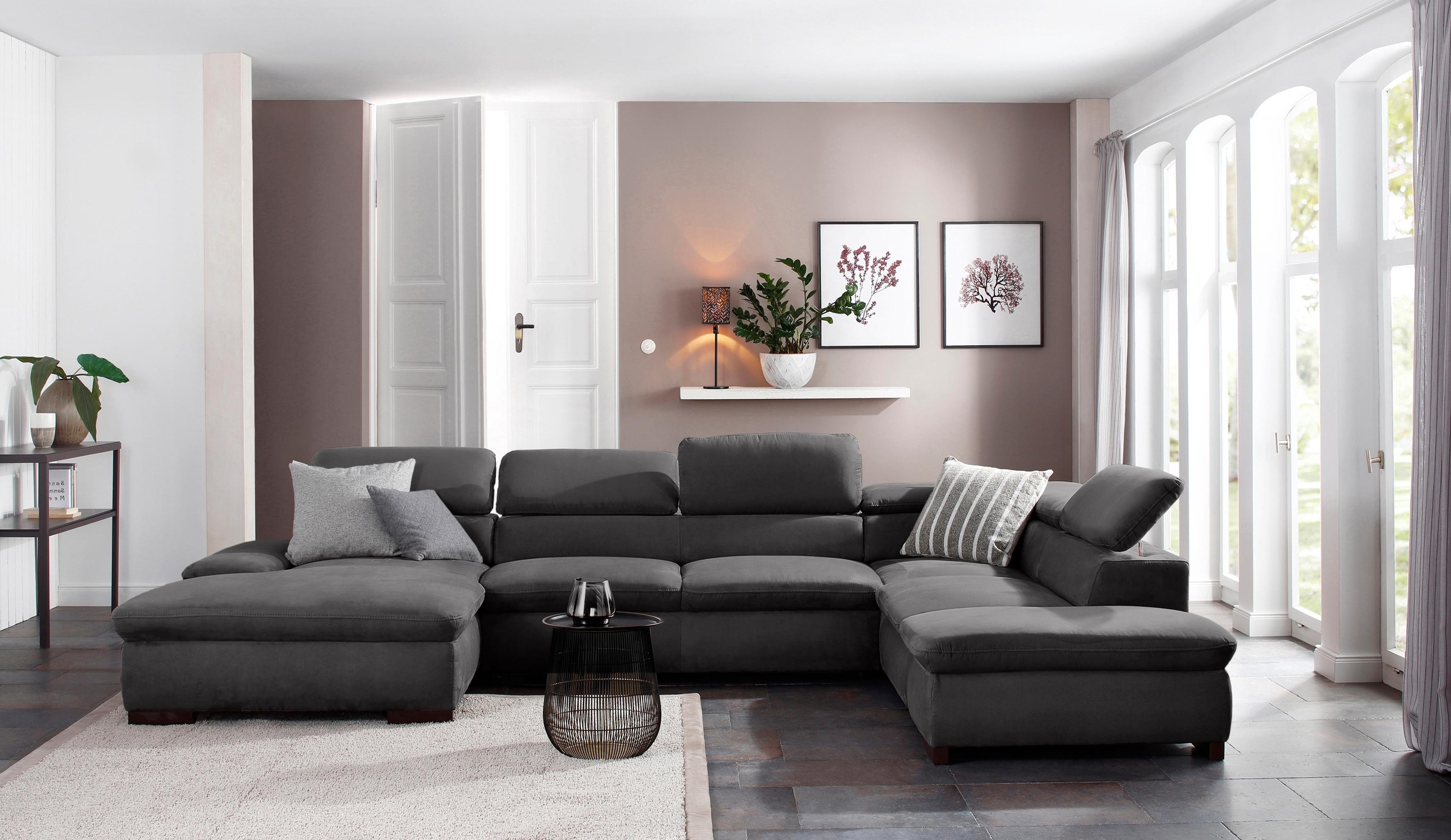 OTTO home Wohnlandschaft "Alberto U-Form, B: 350 cm, mit Kopfteilverstellung, XXL-Sofa" optional mit Schlaffunktion, Couch mit Lederoption