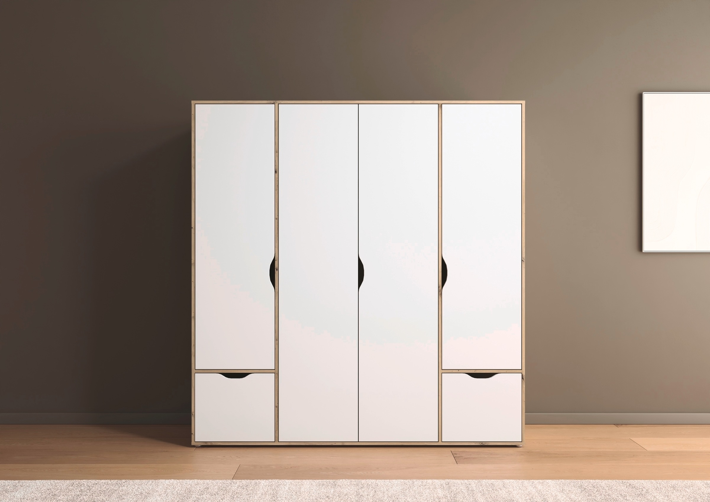 rauch Drehtürenschrank »Kleiderschrank Schrank Garderobe Wäscheschrank NARAI mit Schubladen«, (in 3 verschiedenen Ausstattungen BASIC/CLASSIC/PREMIUM), Griffausfräsungen für eine grifflose Optik TOPSELLER MADE IN GERMANY