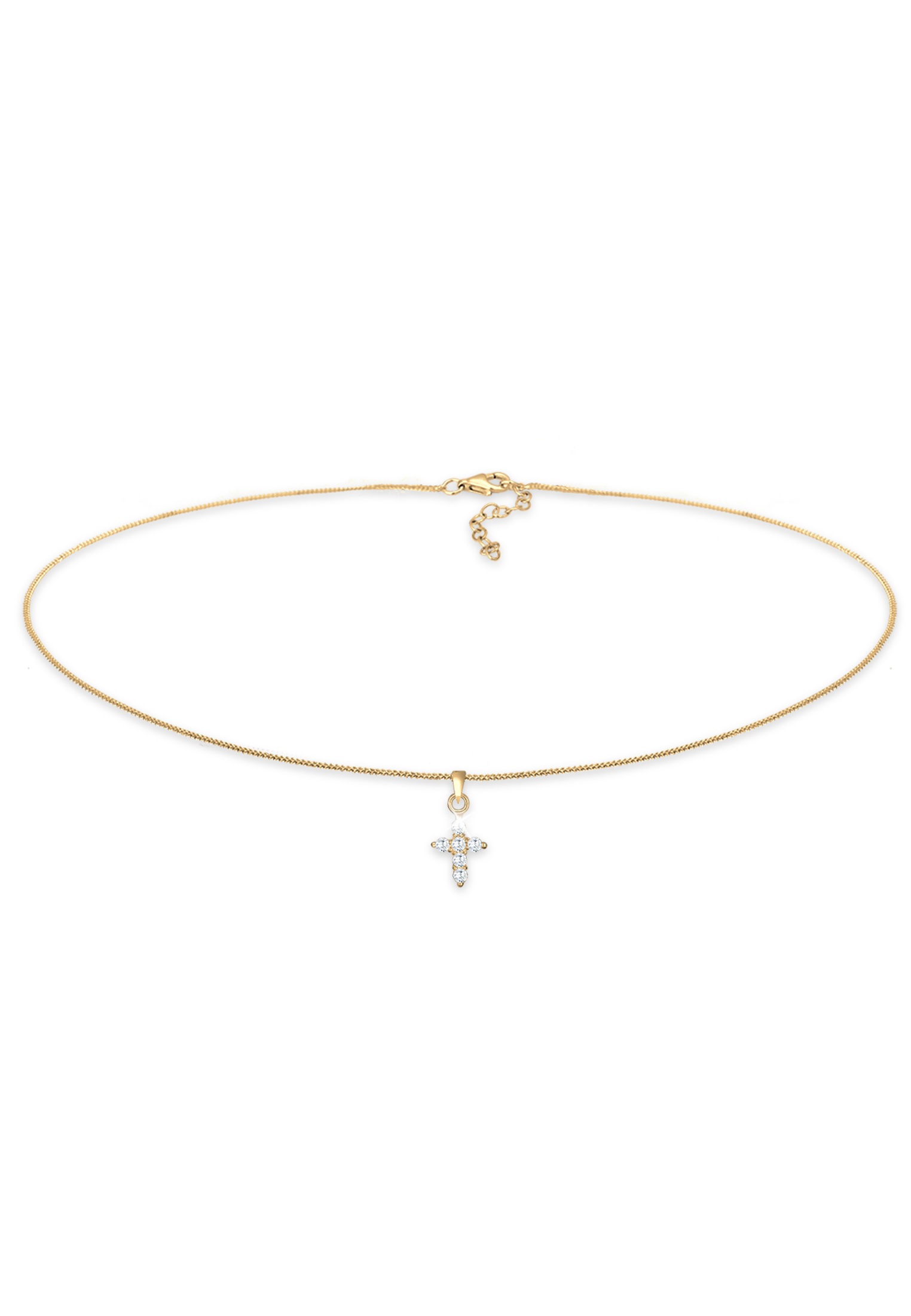 Collier ELLI "Choker Kreuz Religion Zirkonia 925 Silber" Gr. 36, gold, Halsketten, Damen, 36,mit Stein, Silber 925 (Sterlingsilber), L: 36, Kreuzkette Silberkette Collier