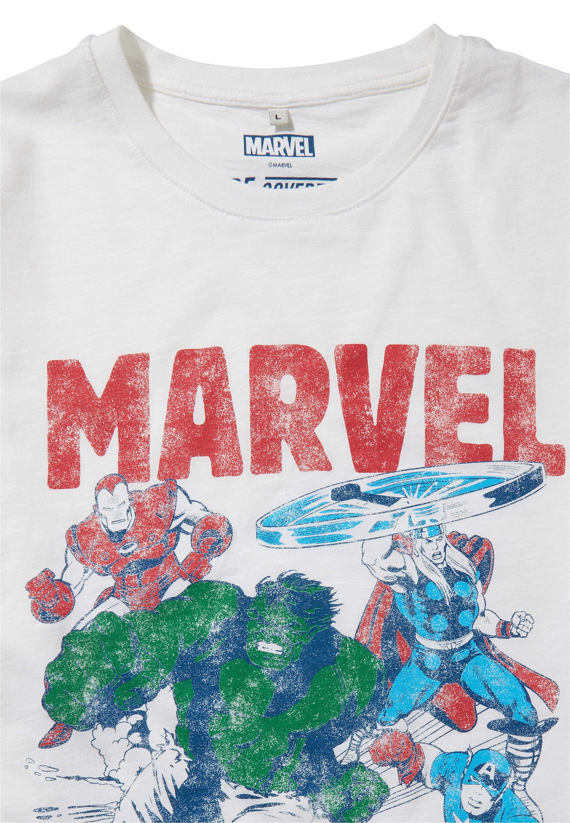 Recovered T-Shirt »Iron Man, Thor, Captain America & The Hulk White« mit coolem Marvel-Print