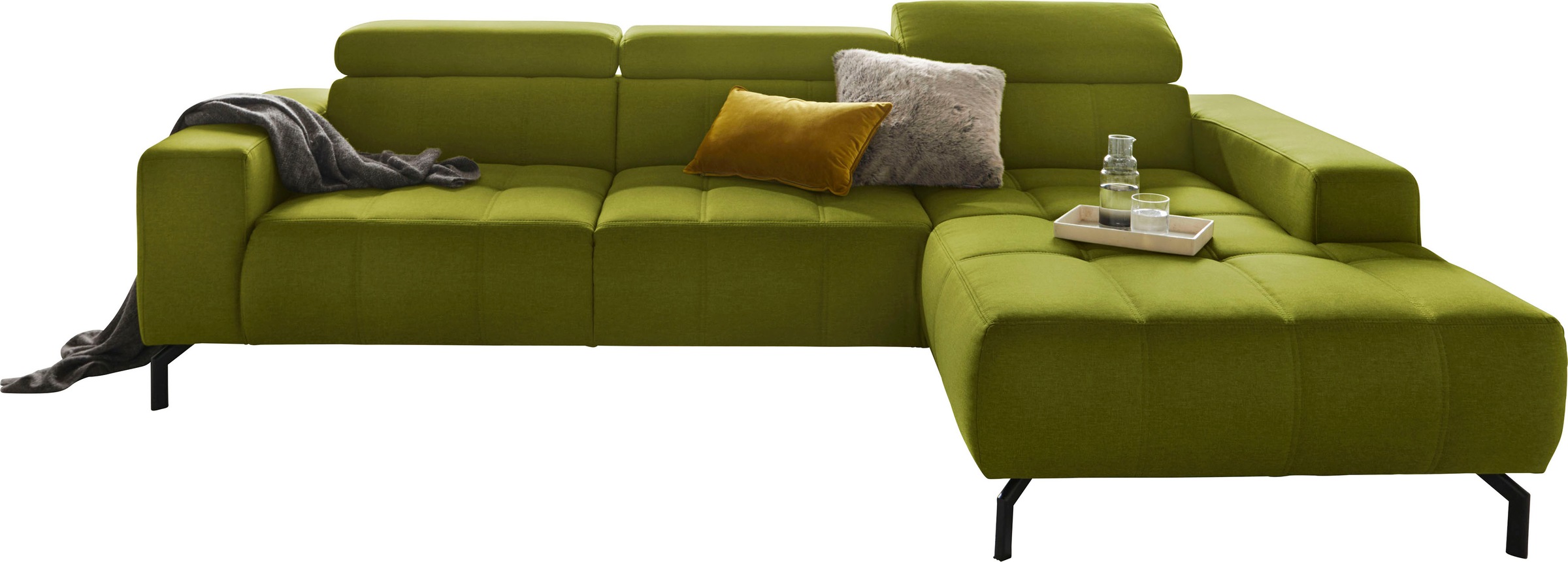 DOMO collection Ecksofa »Cunelli tolle Sitznähte als Designelement, fester Sitzkomfort, L-Form«, wahlweise mit 6-fach verstellbarer Kopfteilverstellung, bodenfrei