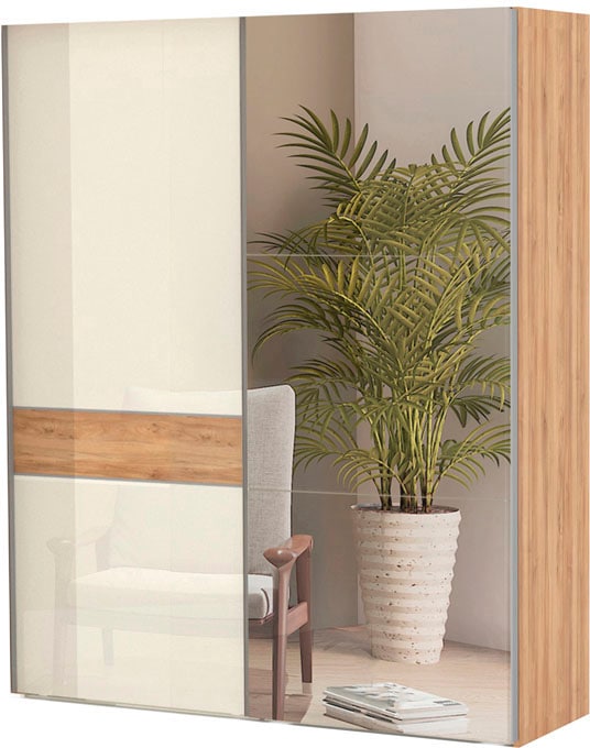 OTTO home 1100000002199 "Gala, wahlweise mit oder ohne Spiegel, 182x65x224cm, FSC-zertifiziert" mit 6 Einlegeböden und 2 Kleiderstangen, UV lackiert, kratzfest, hochglänzend, Soft-Close Funktion