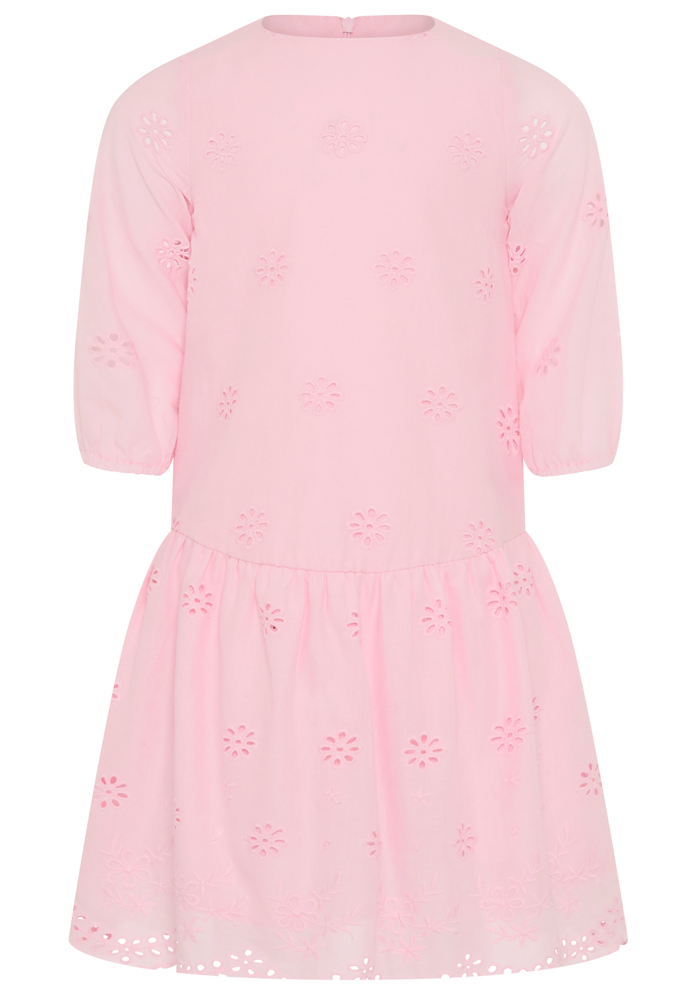 KIDSWORLD Spitzenkleid »Kleid mit Lochstickerei für Mädchen« aus Popeline und Web-Material, mit ausgestellter Passform