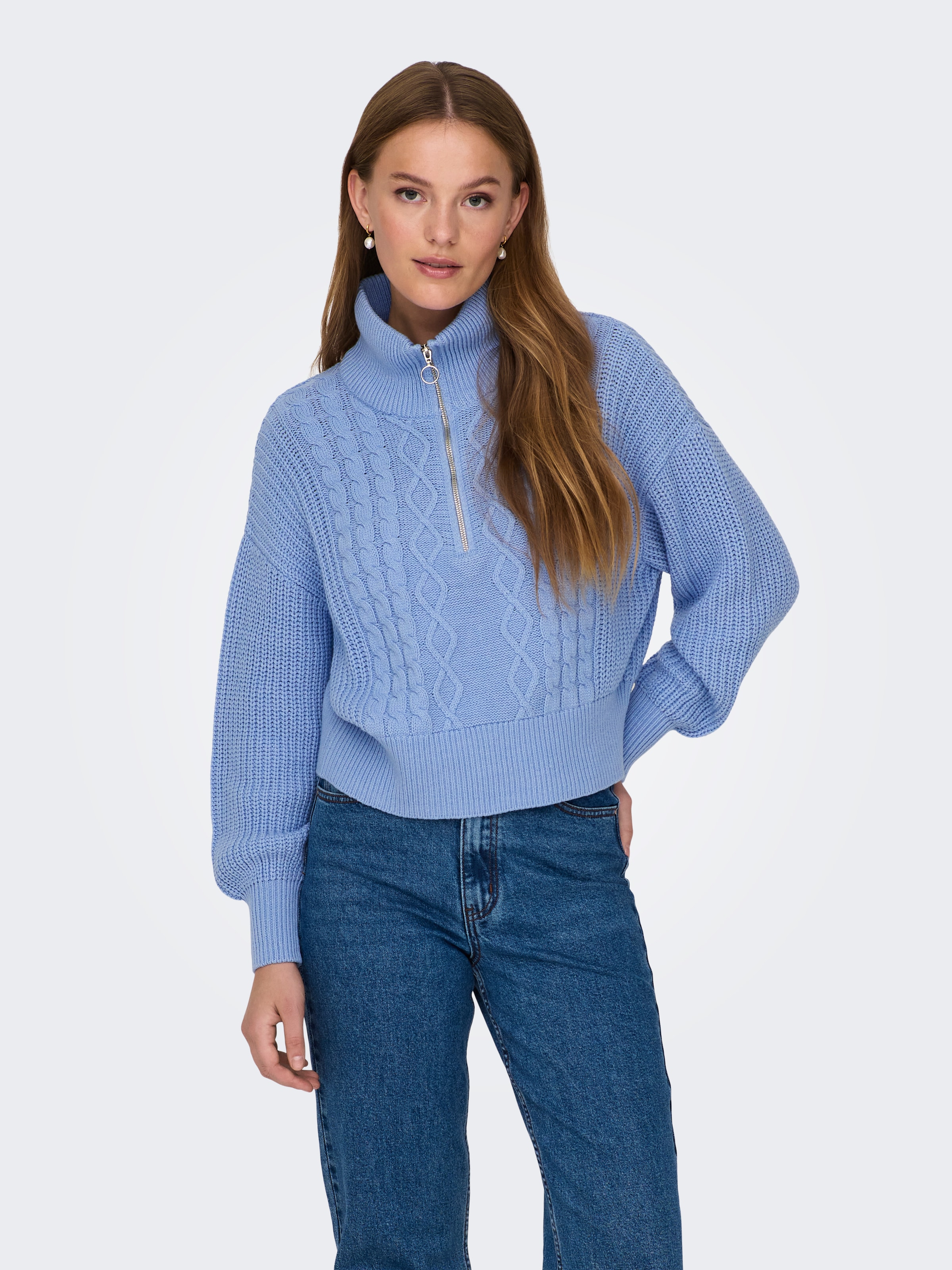 ONLY Stehkragenpullover »ONLDORITTA LS CABLE ZIP HIG NECK KNT«