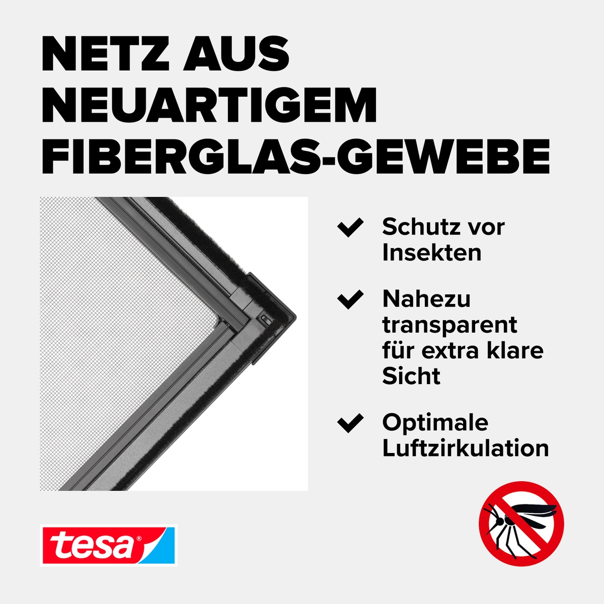 tesa Fliegengitter-Gewebe »Insect Stop Fliegengitter Ersatzrolle Clear View 1.2 m x 2.5 m«, Mückennetz für Fenster & Türen - Ersatz-Rolle