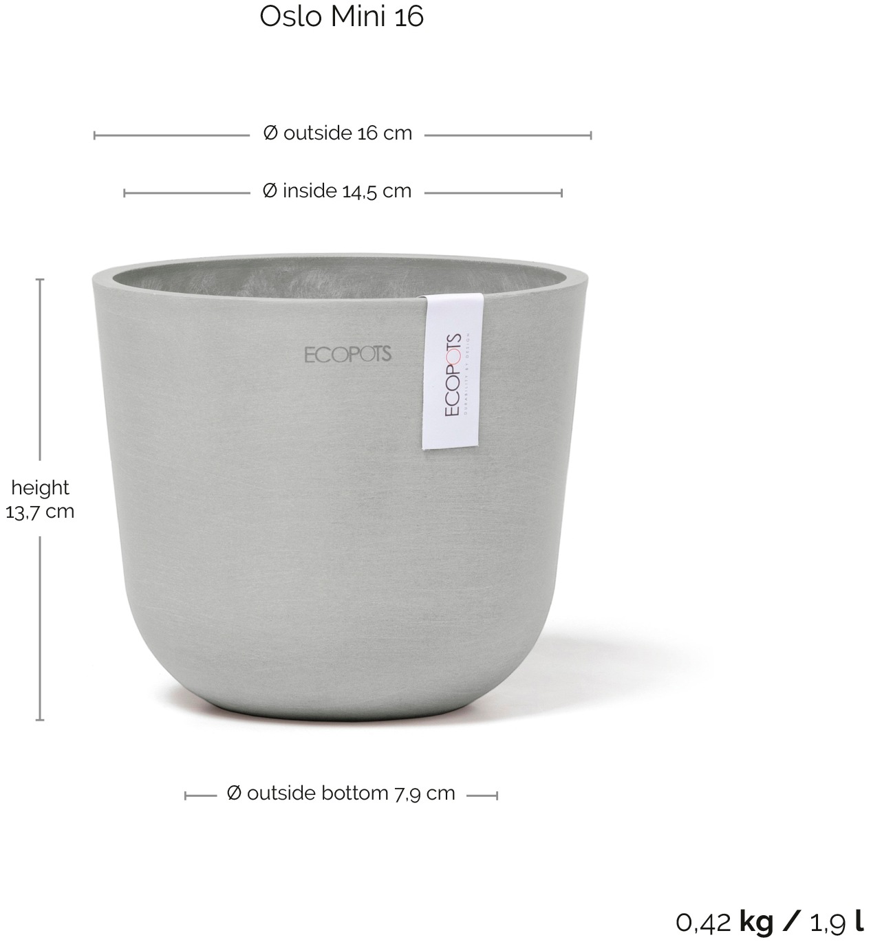 ECOPOTS Blumentopf »Oslo Mini 16 Weißgrau«, für den Innenbereich