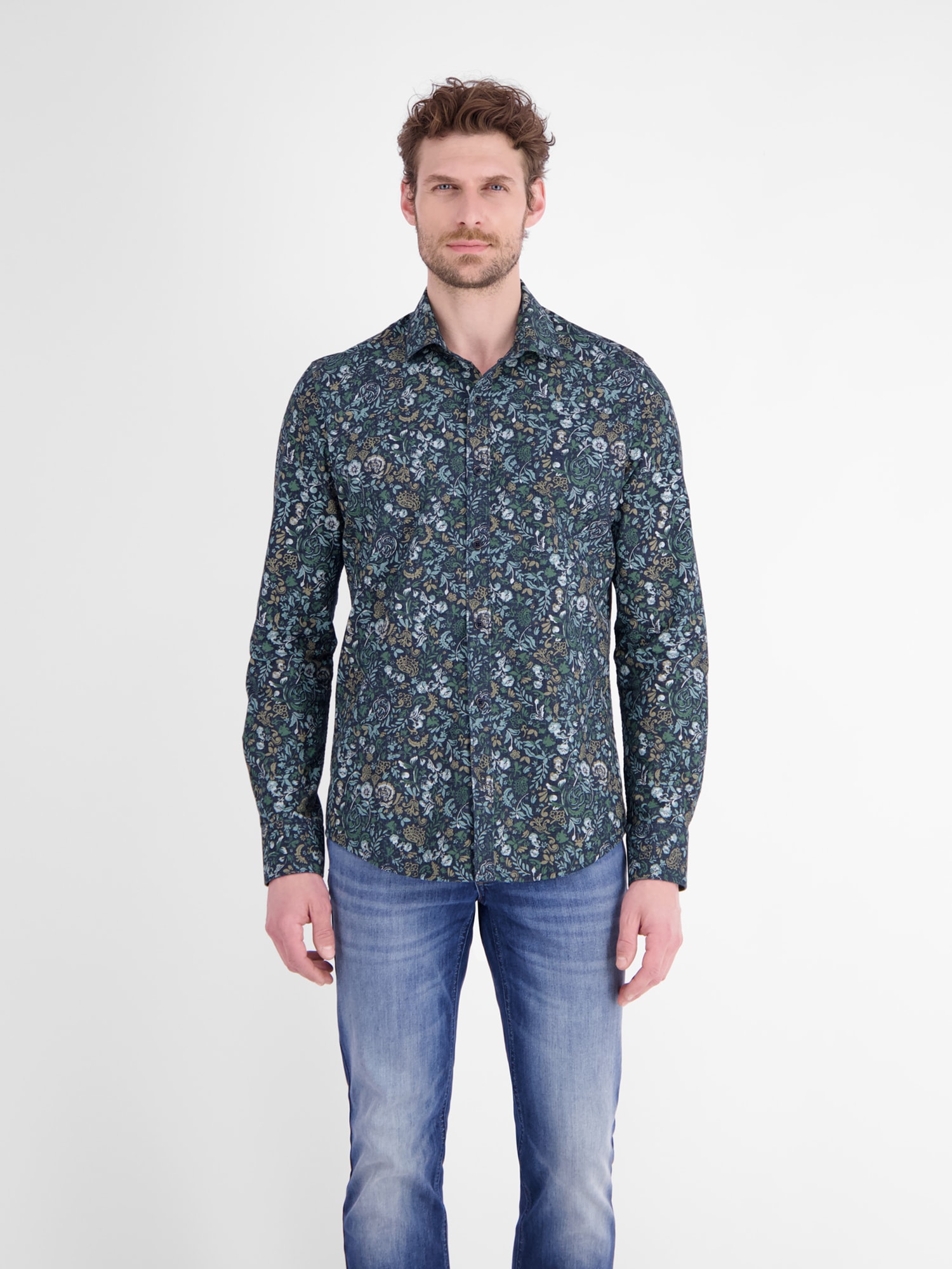 LERROS Langarmhemd "Herrenhemd mit floralem Print aus leichtem Baumwollmix"