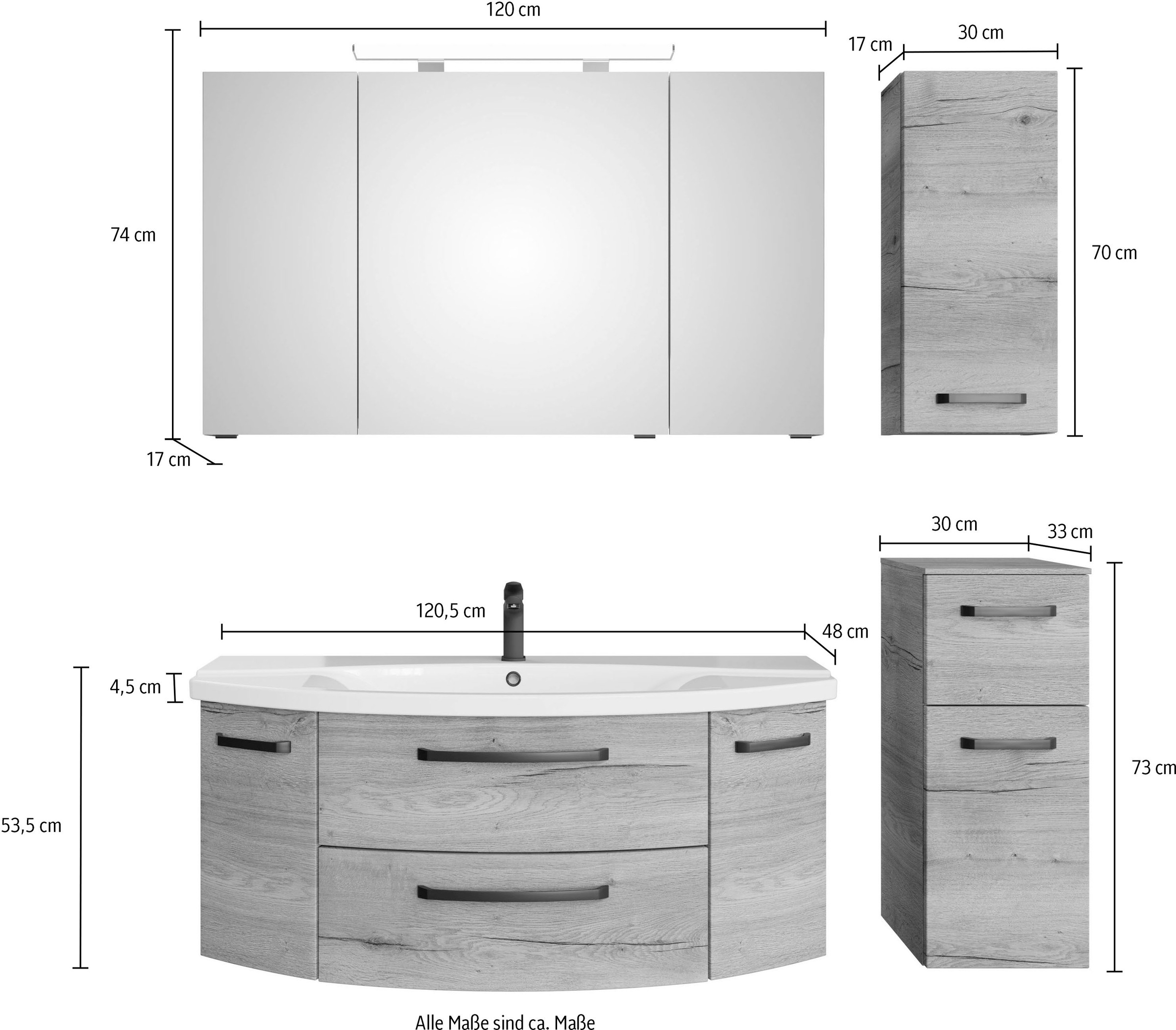 Saphir Badmöbel-Set »Serie 4010 4-teilig Keramik-Waschtisch mit LED-Spiegelschrank«, (Set), Badezimmer Set mit Unterschrank, Hängeschrank, inkl. Türdämpfer