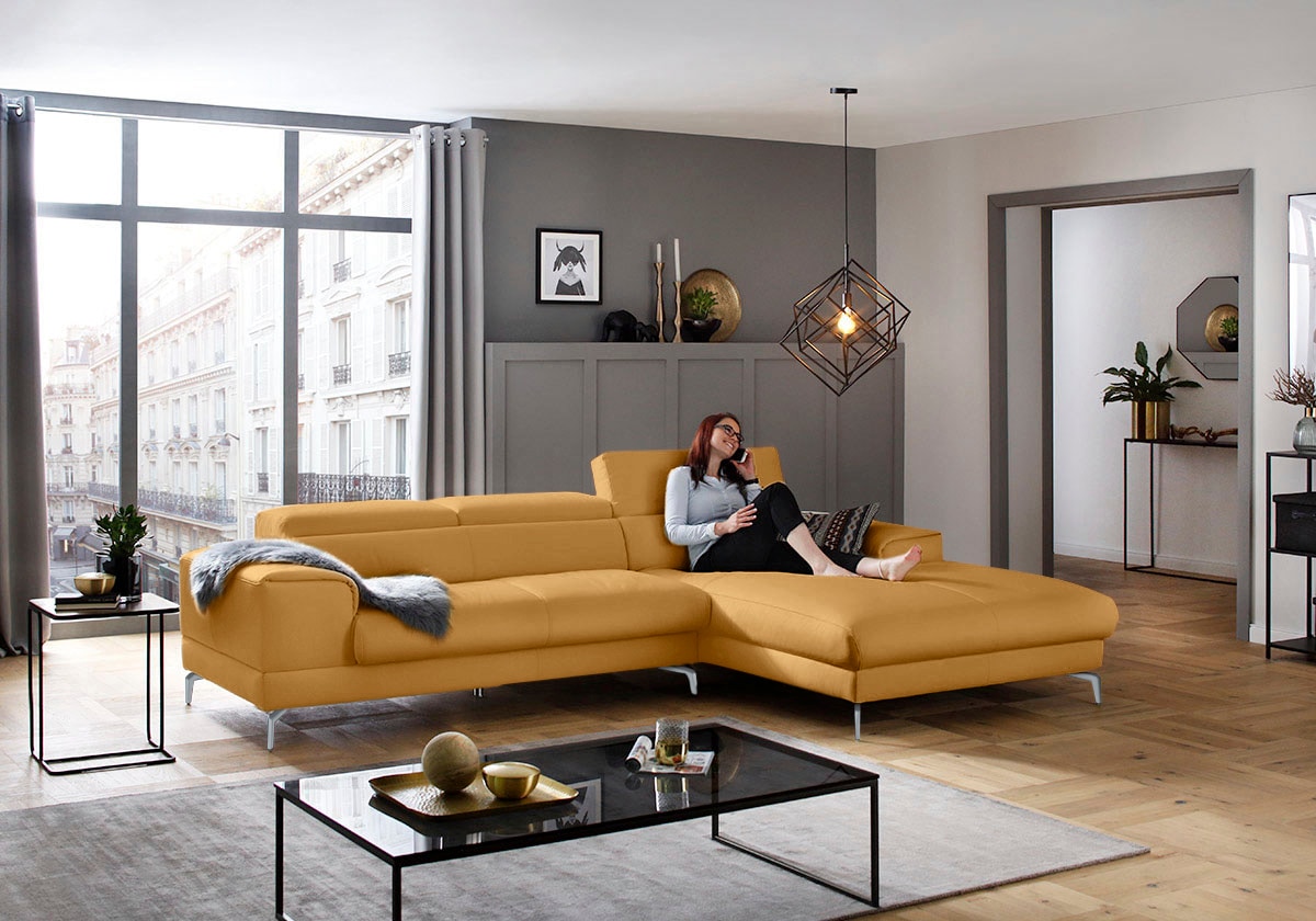 W.SCHILLIG Ecksofa "piedroo, Designsofa mit tollem Sitzkomfort, bequem und elegant, L-Form" Kopfteilverstellung, wahlweise mit Sitztiefenverstellung, Breite 303cm