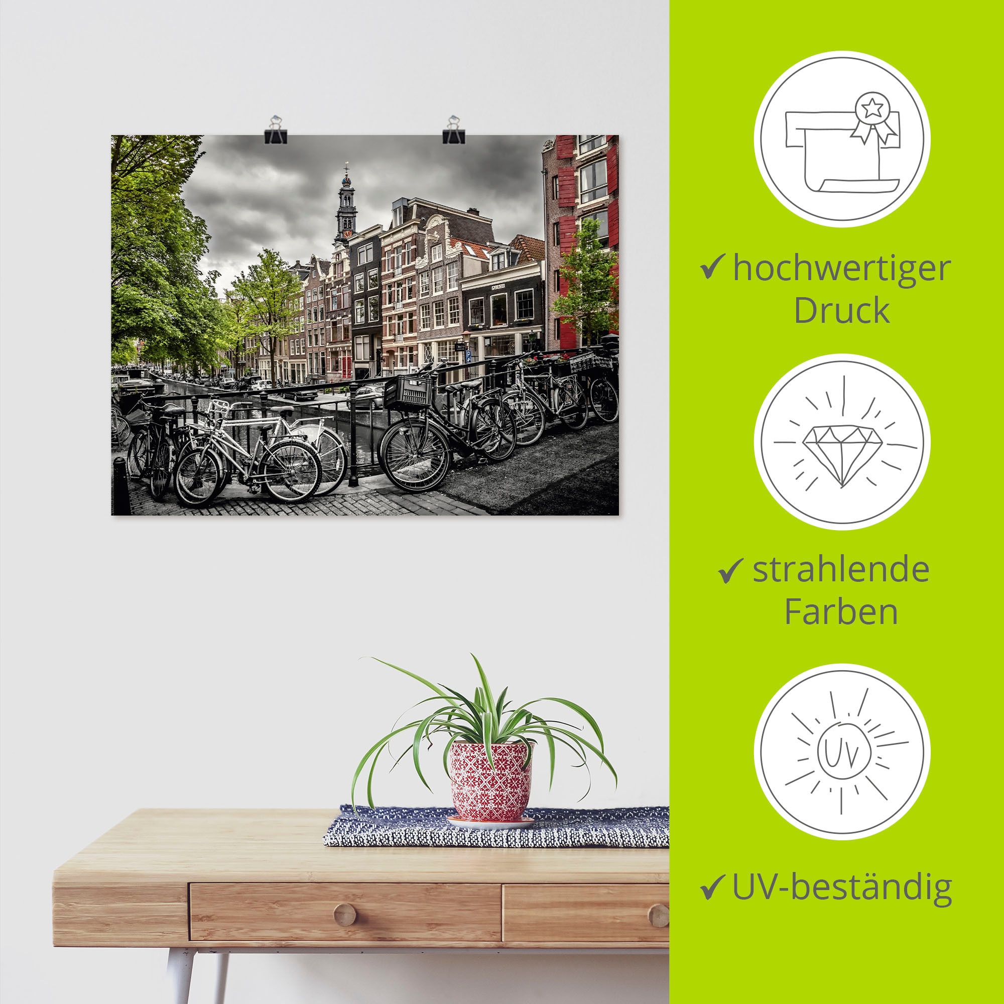 Artland Poster »Amsterdam Bloemgracht I«, Fahrräder, (1 St.), als Leinwandbild, Wandaufkleber oder Poster in versch. Größen