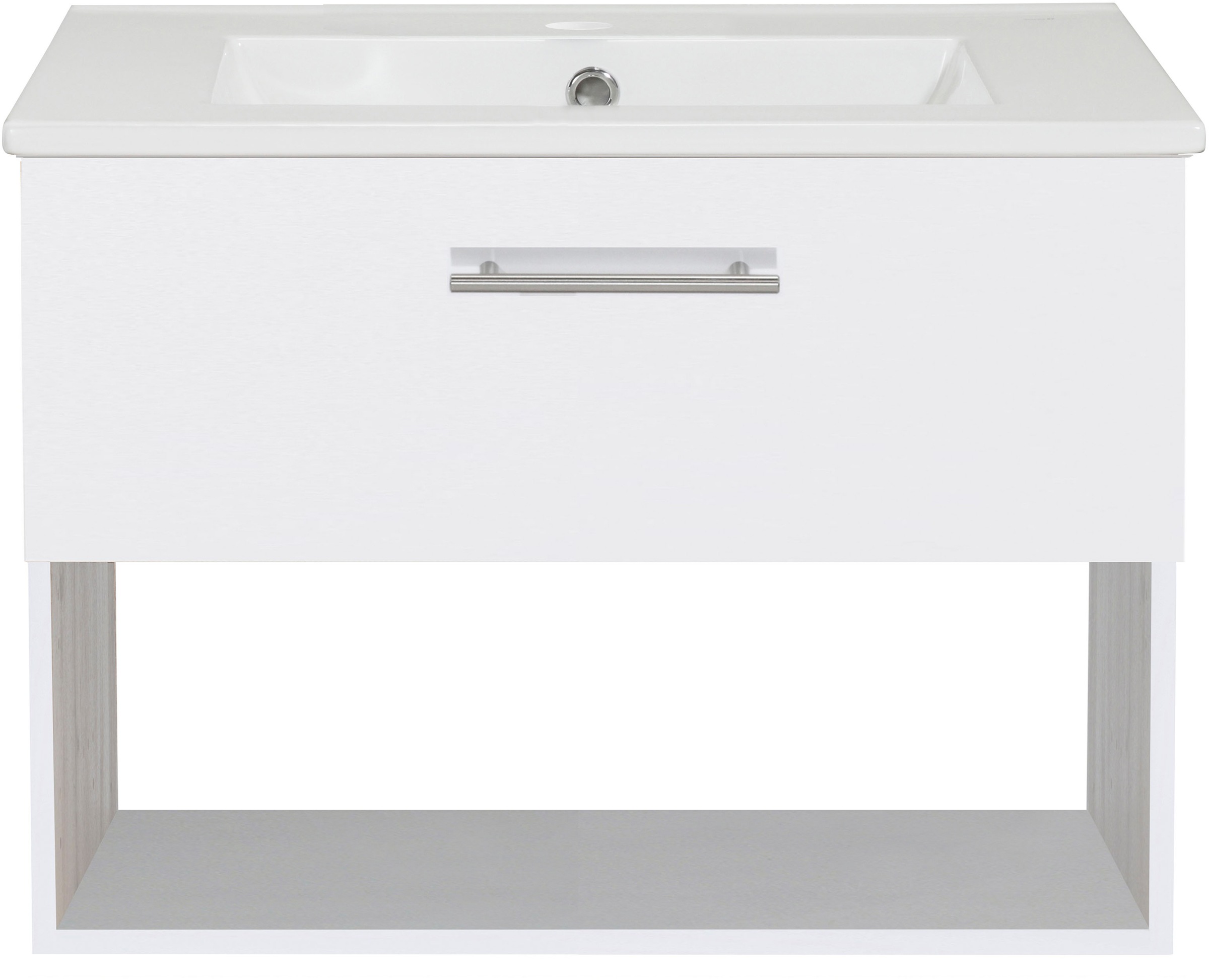 welltime Waschtisch »Trento Light, 60cm, 80cm, 100cm, Keramik-Auflagebecken«, 1 Auzug und 1 offenes Fach
