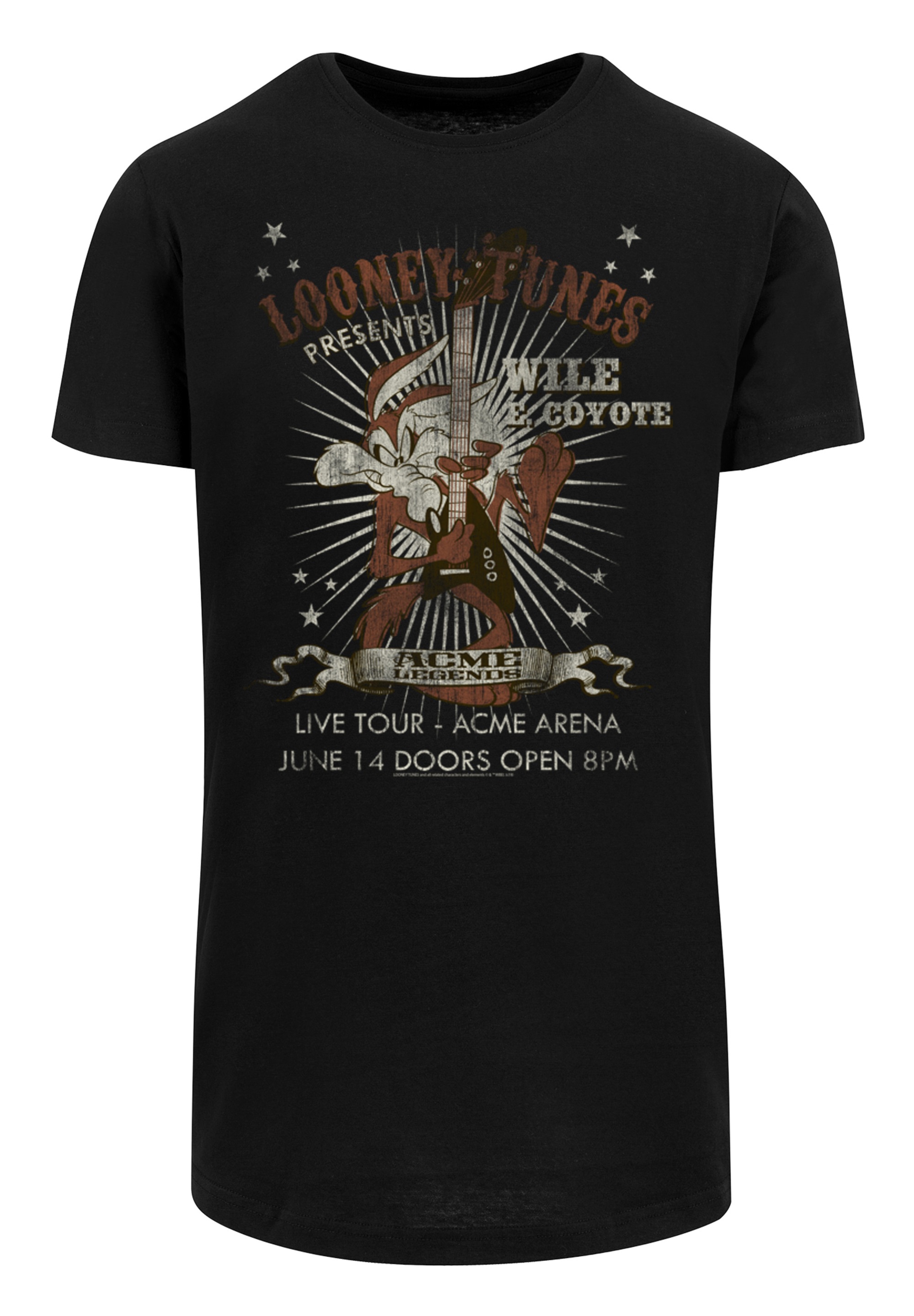 F4NT4STIC Kurzarmshirt »F4NT4STIC Herren Wile E Coyote Guitar -BLK with Shaped Long Tee«, (1 tlg.)