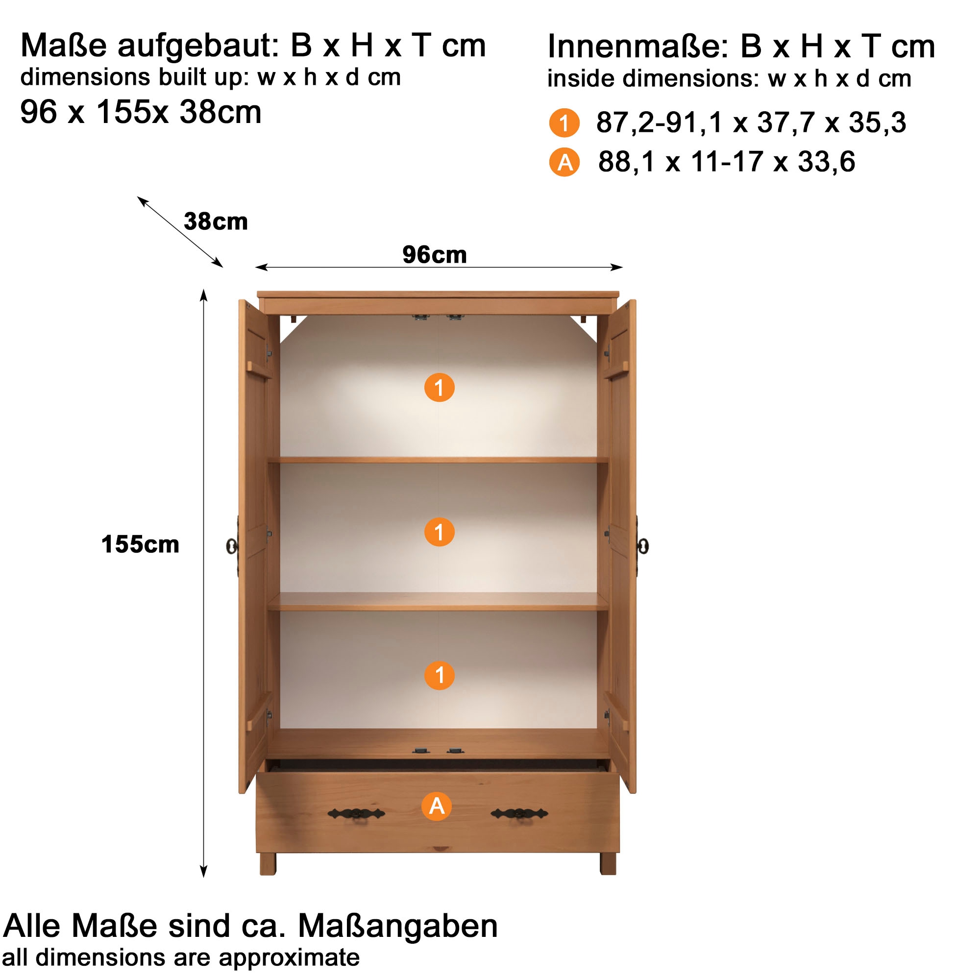 Home affaire Kleiderschrank »Sandnes«, (1 St.), Drehtürenschrank aus Massivholz mit besonderen Metallgriffen