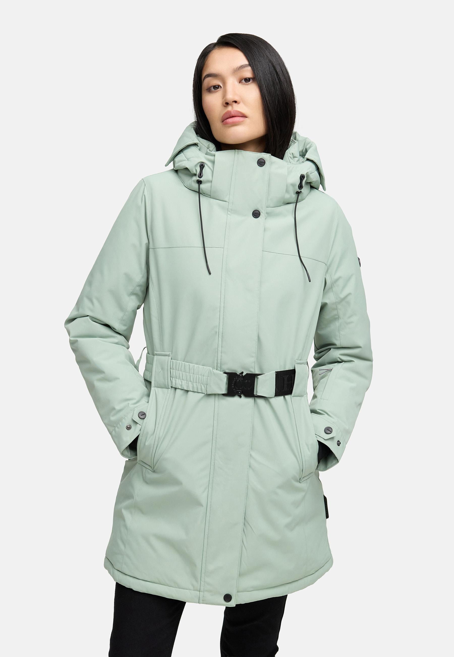 Navahoo Wintermantel »Frostkuss 14«, Warmer Damen Mantel mit abnehmbarer Kapuze und Taillengürtel