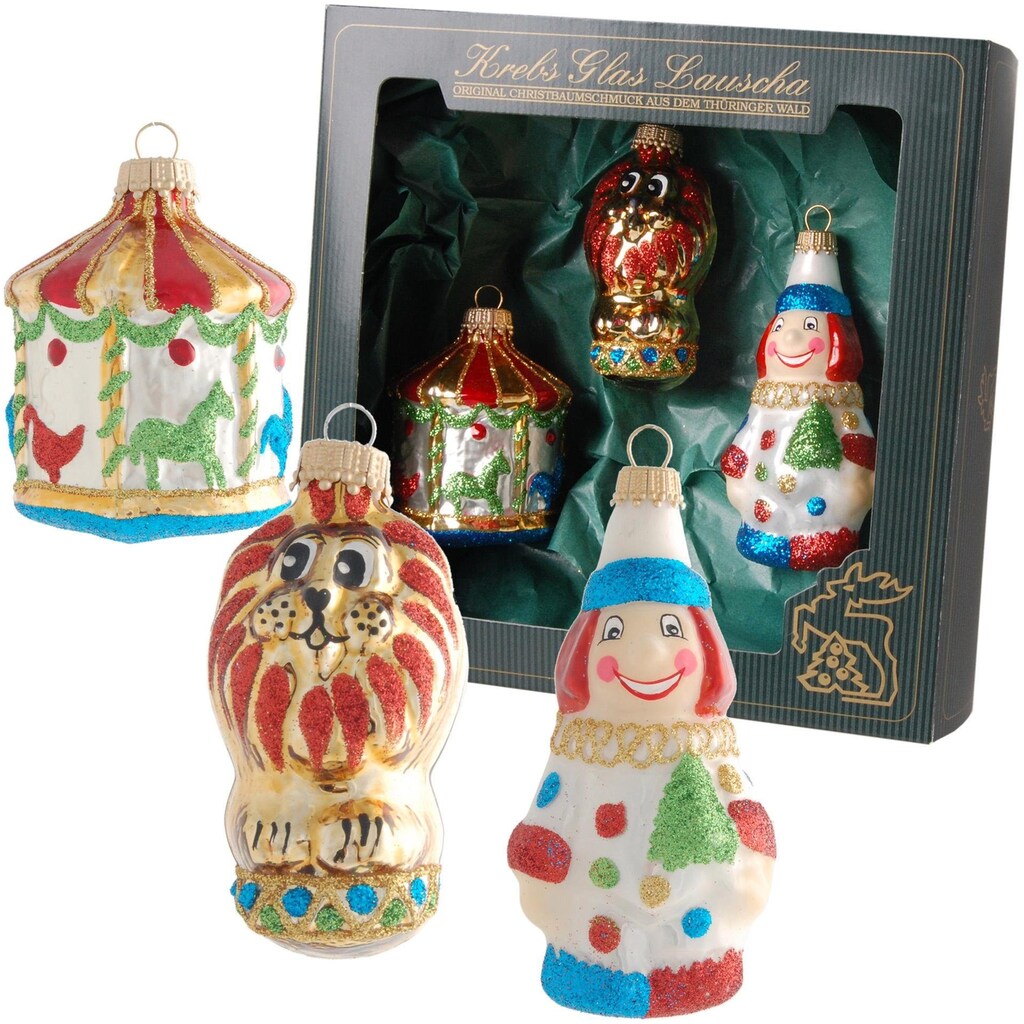 Krebs Glas Lauscha Christbaumschmuck »Zirkus, Weihnachtsdeko, Christbaumschmuck«, (3 tlg.)