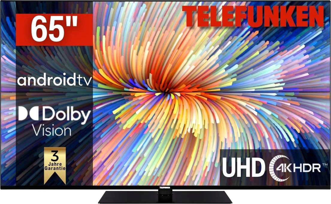 Telefunken LED-Fernseher, 164 cm/65 Zoll, 4K Ultra HD, Smart-TV, Dolby Atmos,USB-Recording,Google Assistent,Android-TV