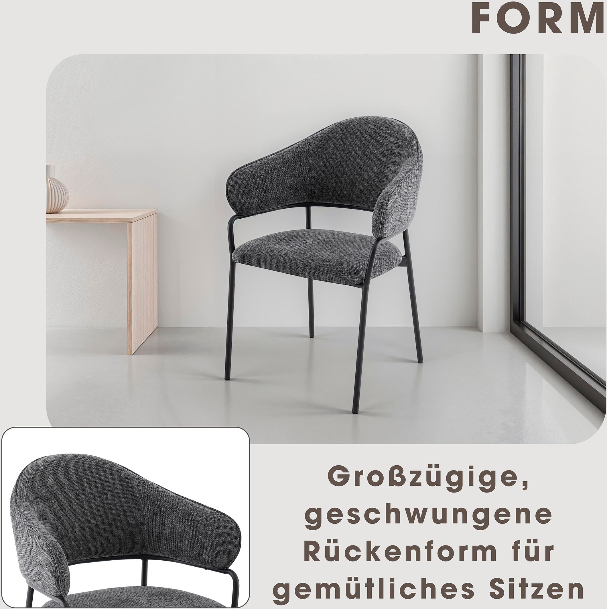 Thumbnail - byLIVING Esszimmerstuhl "Curve" (Set) 2 Stk.moderner Stoff Stuhl mit gemütlichem Sitzkomfort, verschiedene Farben.