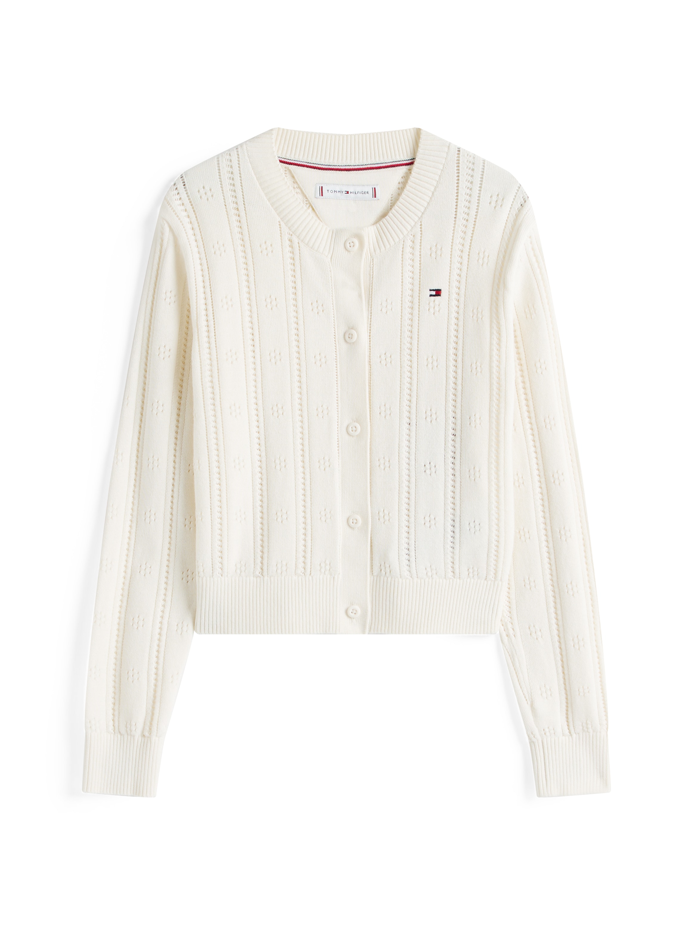 Tommy Hilfiger Strickjacke »POINTELLE CARDIGAN LS«, für Kinder bis 16 Jahre, mit süßem Muster