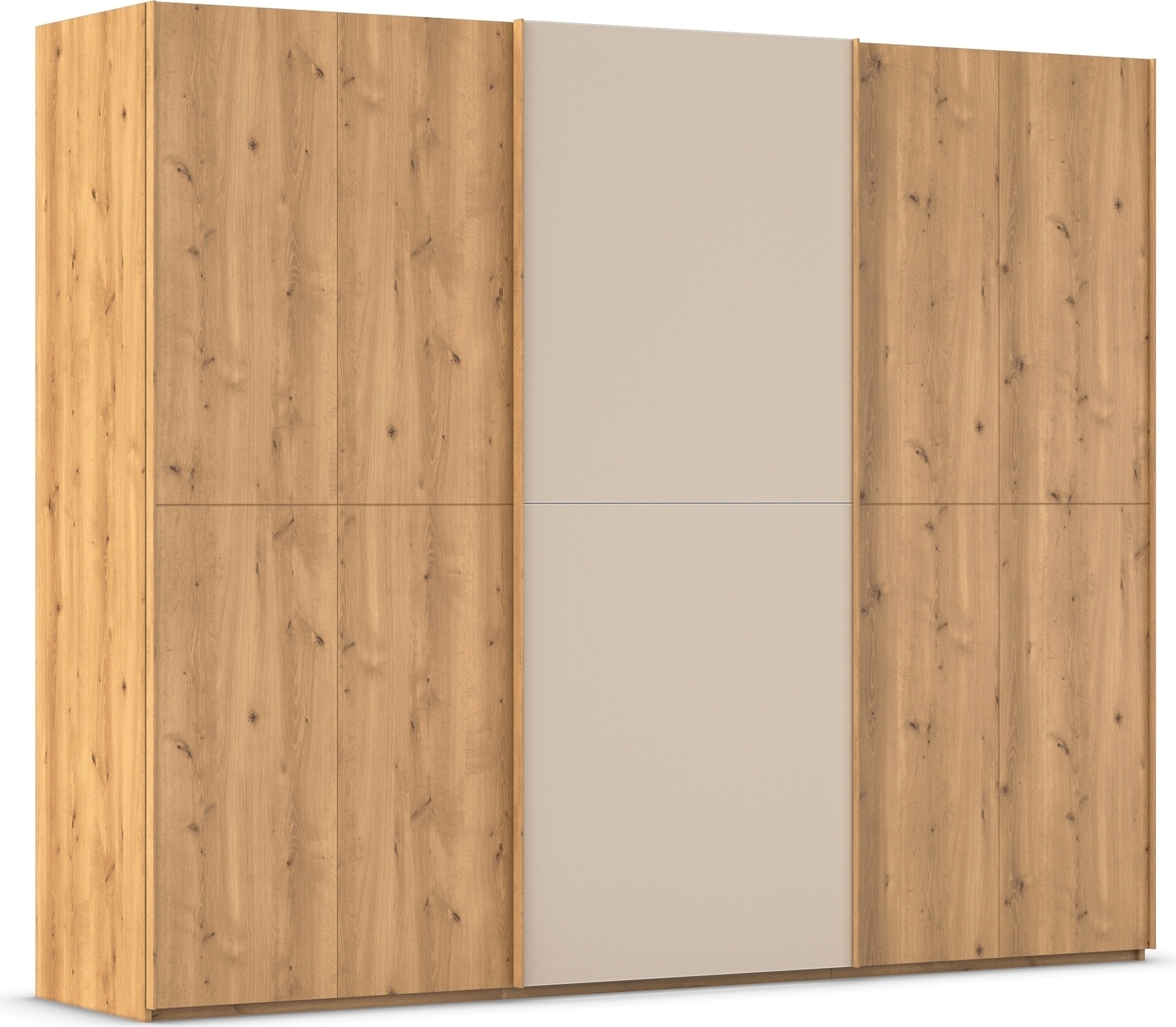 rauch Schwebetürenschrank "Kleiderschrank Schrank Garderobe Schlafzimmerschrank SCALE-WOOD" edle geteilte Front in massiver Asteiche mit Glastüren MADE IN GERMANY