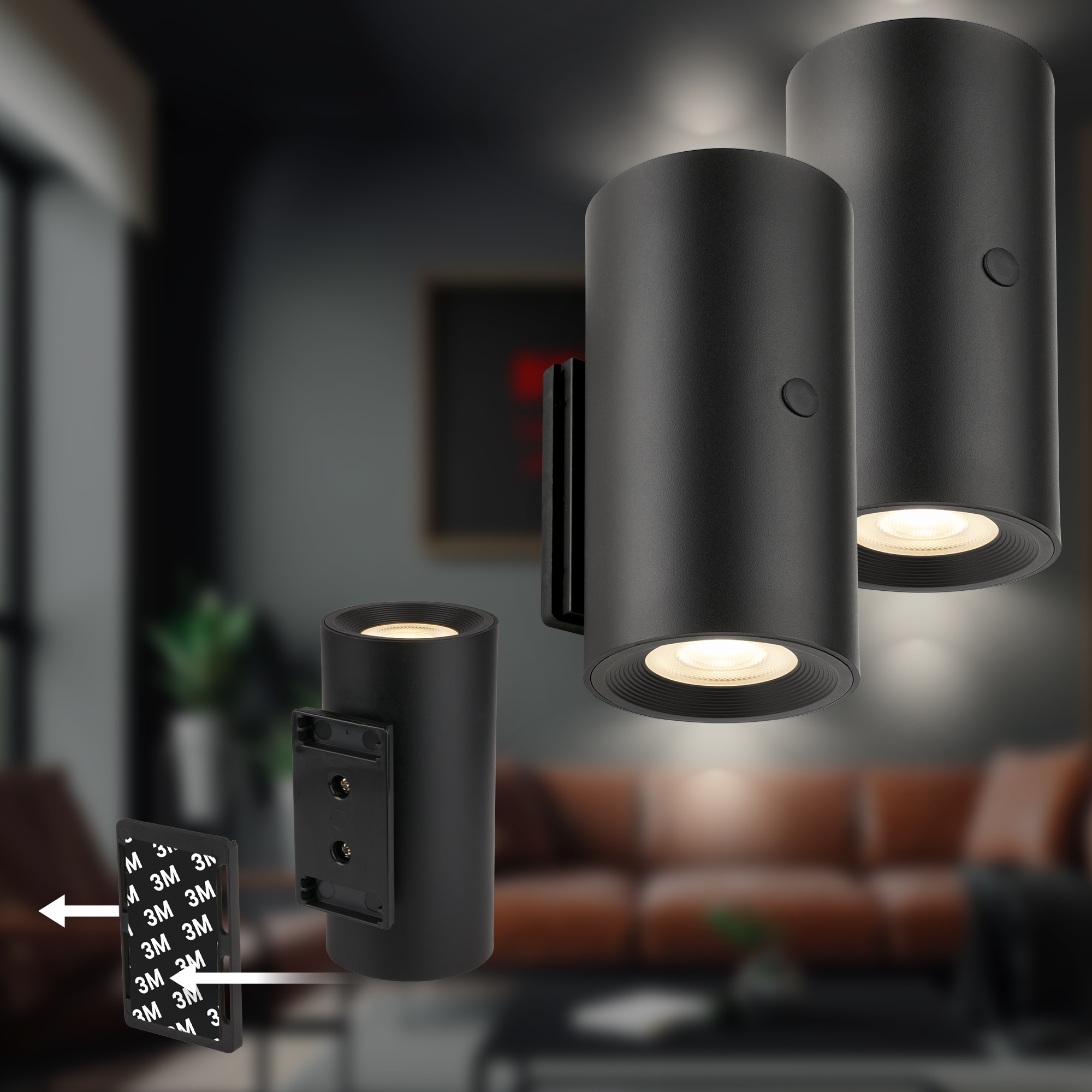 Briloner Leuchten LED Wandleuchte »ISY« LED-Modul 2 Stk. Warmweiß 6,1 x 12 cm (DxH) Schwarz 2 W ohne Stromanschluss Flur 2er-Set