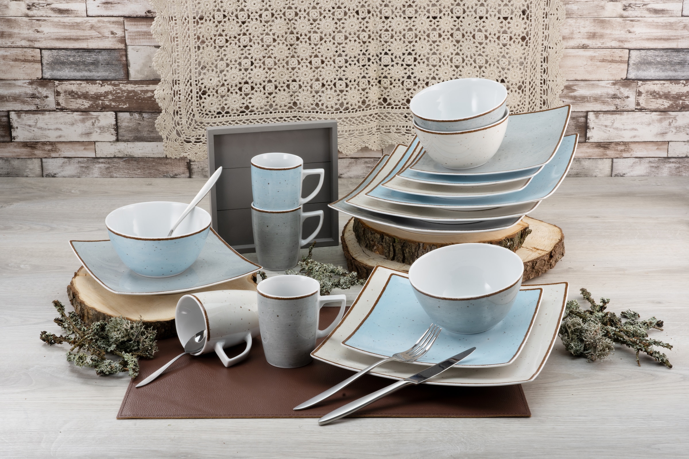 CreaTable Kombiservice »Geschirr-Set New Elegance Vintage Nature«, (Set, 24 tlg., Kaffeeservice und Tafelservice im Set, für 6 Personen), Service, elegante Form, Made in Europe, 24 Teile, für 6 Personen