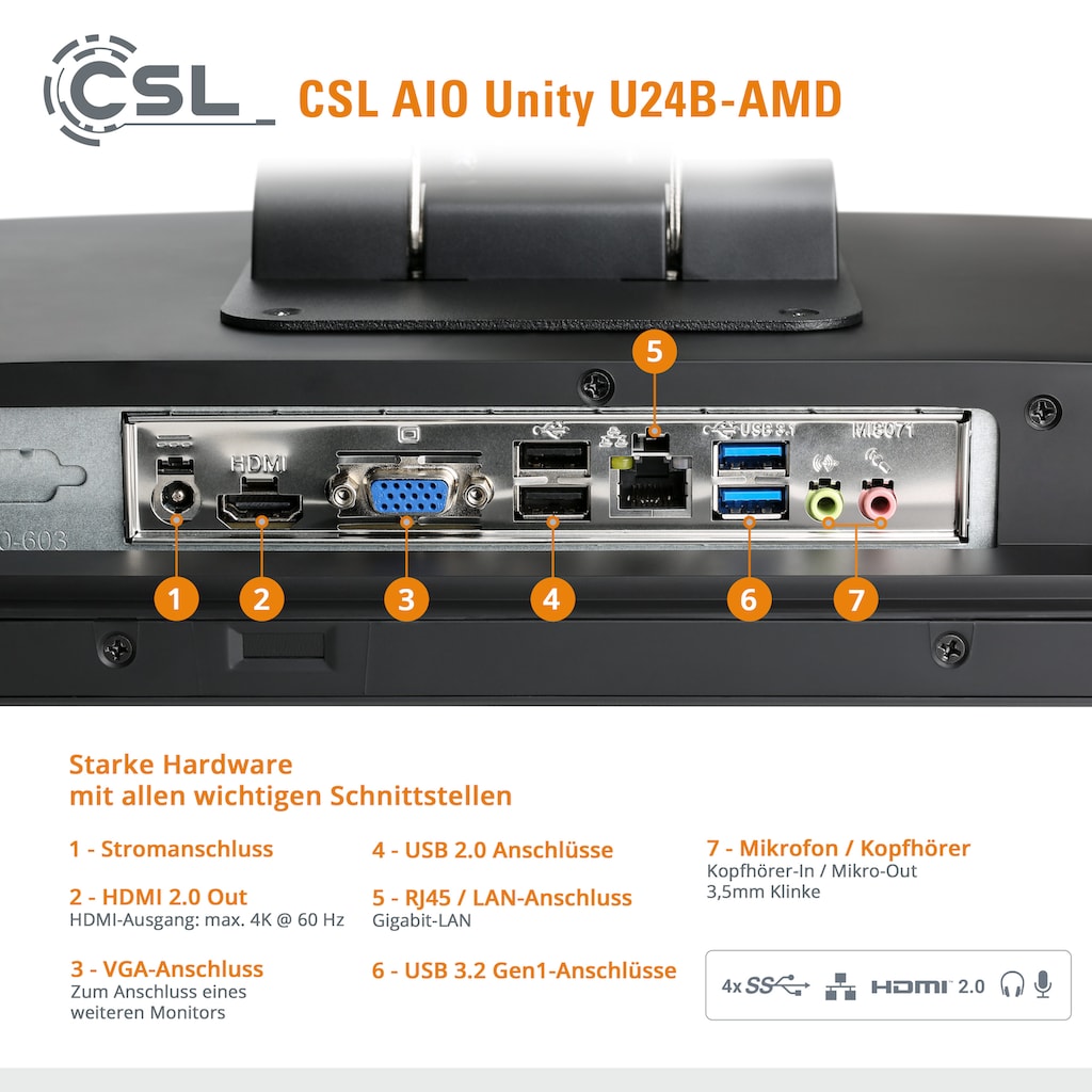 CSL All-in-One PC »Unity U24B-AMD / 4300GE / 1000 GB / 16 GB RAM / Win 11«