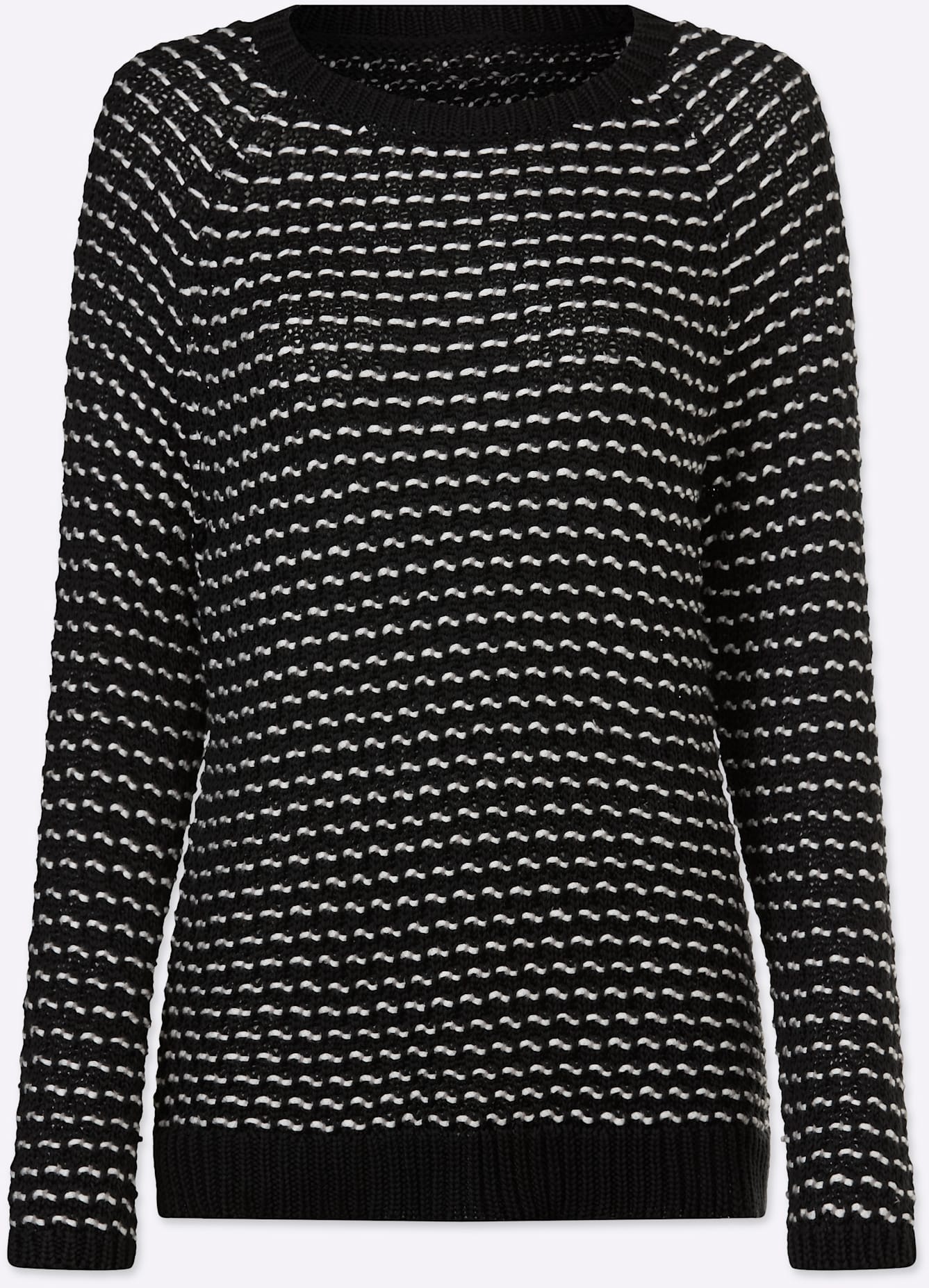Strickpullover HEINE "Pullover", Damen, Gr. 50, schwarz, ecru, gemustert, 59% Polyacryl, 41% Baumwolle, gemustert, mehrfarbig, Pullover Strickpullover 3