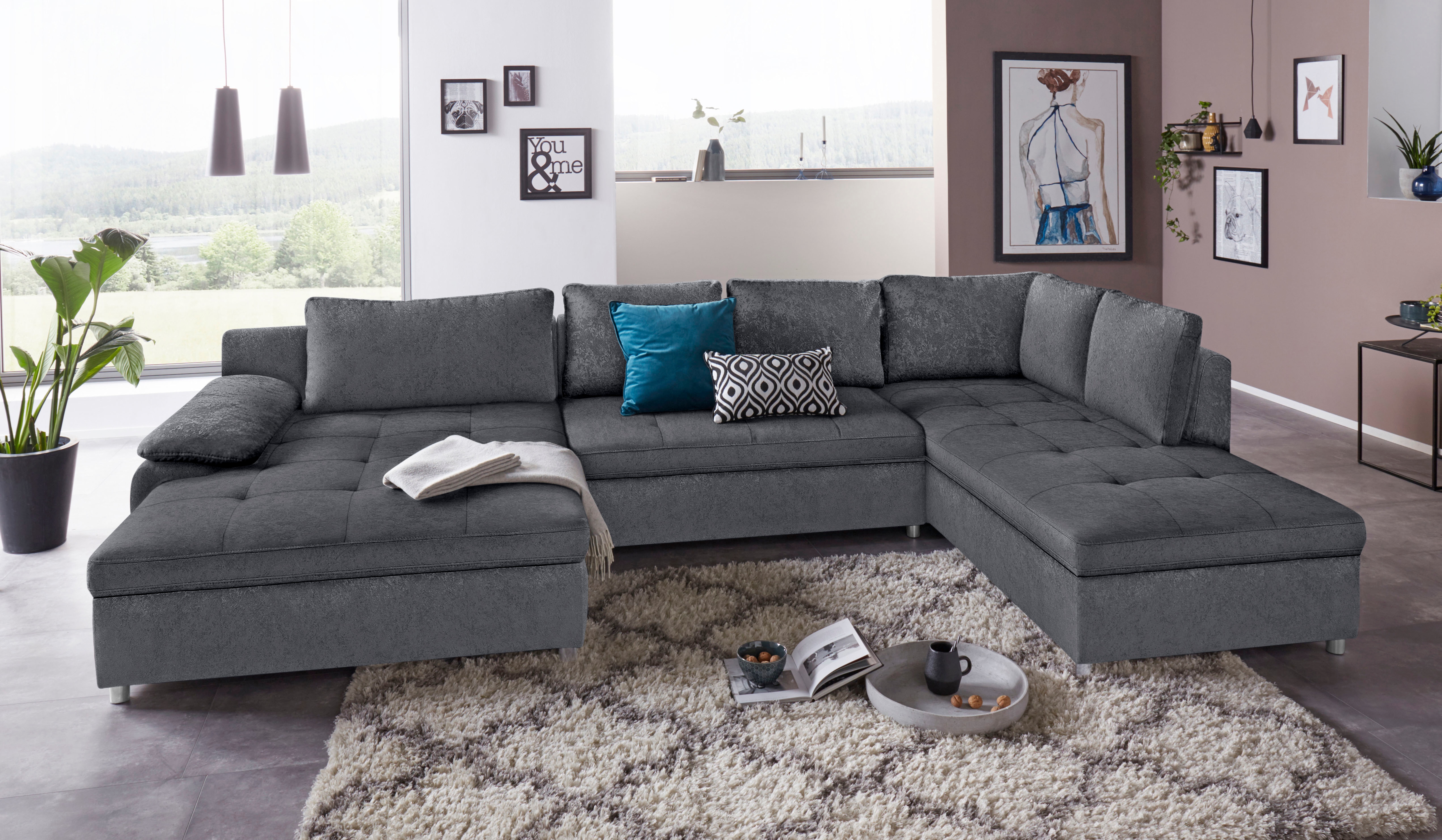 OTTO home Wohnlandschaft "Labene U-Form" wahlweise mit Schlaffunktion und Bettkasten
