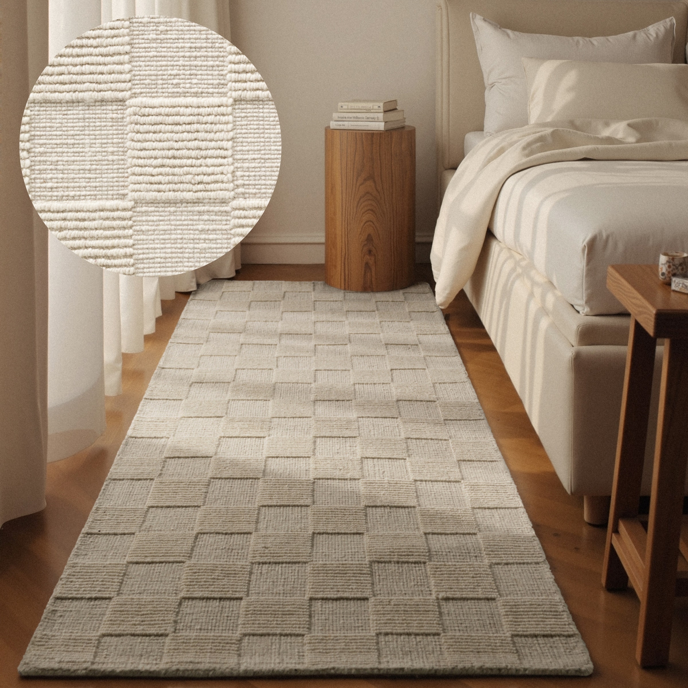 Villeroy & Boch Wollteppich "Scala" rechteckig 10 mm Höhe Handgewebt, Wolle, Kariert, Natur, 3D-Struktur, Karo, Wohnzimmer