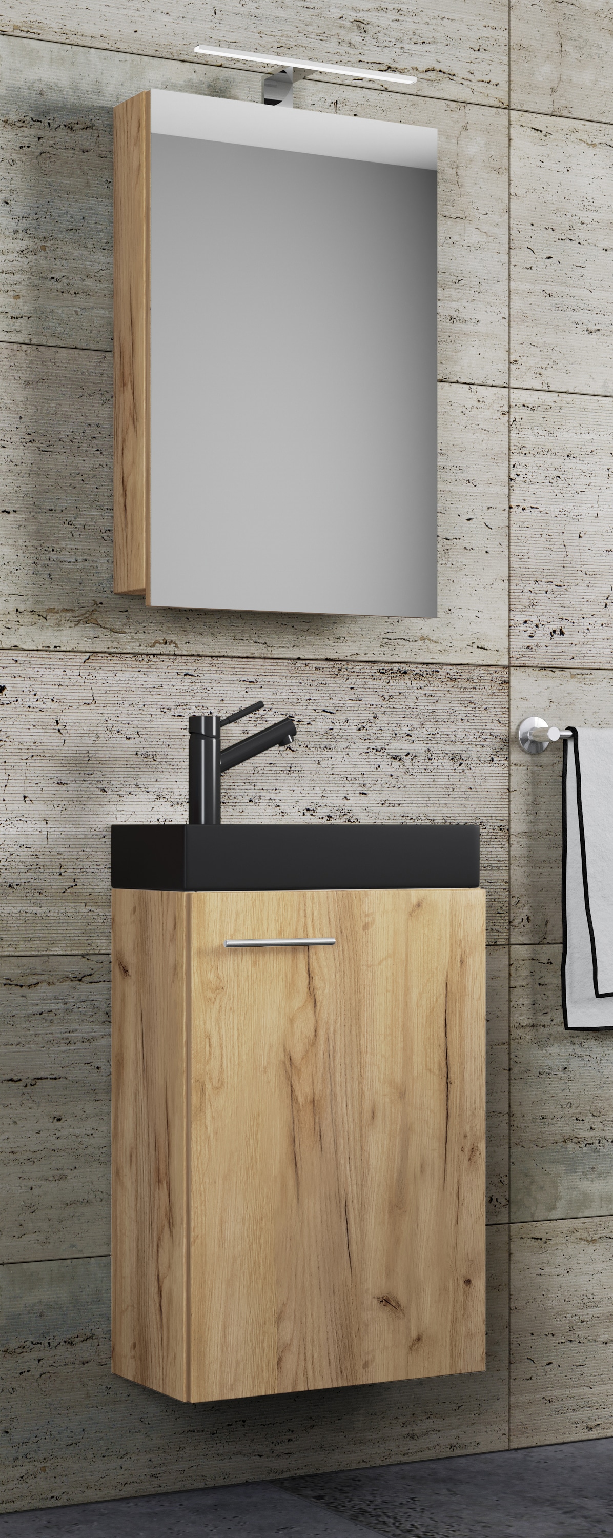 VCM Waschbeckenunterschrank »VCM 3-tlg Set | Waschplatz für Gäste WC | Gästebad | Waschtisch mit Spiegelschrank | Badezimmer Set ¿ Slito SC-BL«, (3 St.)