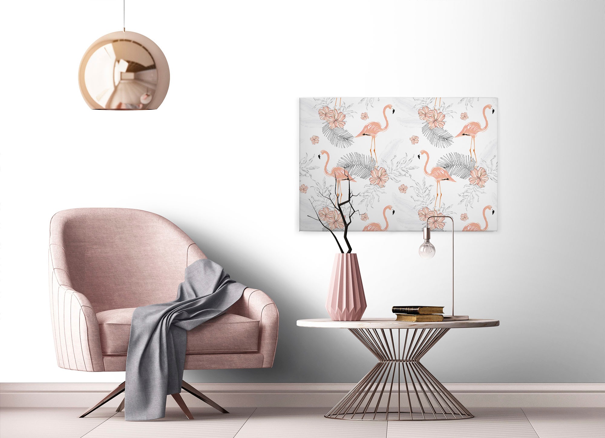 A.S. Création Leinwandbild »Tropical Vibes«, Kunst-Blumen-Kinder, (1 St.), Palmenblätter Flamingo Keilrahmen Leinwand-Bild Wohnzimmer modern Wand
