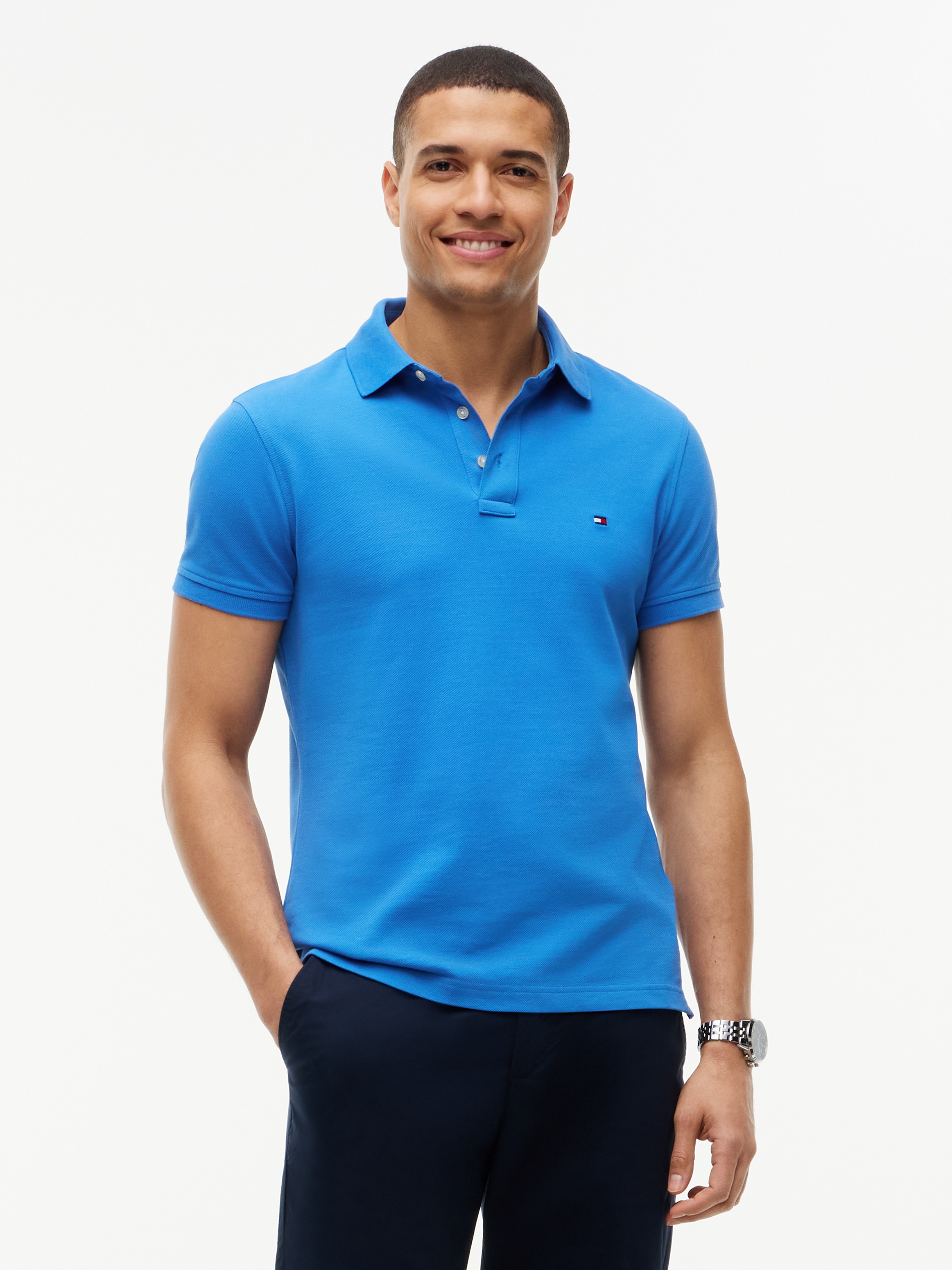 Tommy Hilfiger Poloshirt "1985 SLIM POLO" Markenstickerei, aus Baumwoll-Piqué