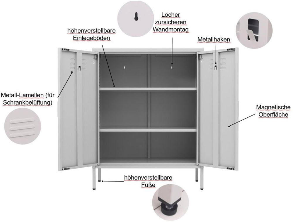 INOSIGN Wäscheschrank »Siena Metallschrank Stahlschrank Mehrzweckschrank Beistellschrank« Breite 80cm , idealer Wäscheschrank im Loft Design,  Bestseller Stahlschrank Kommode mit 2 Türen