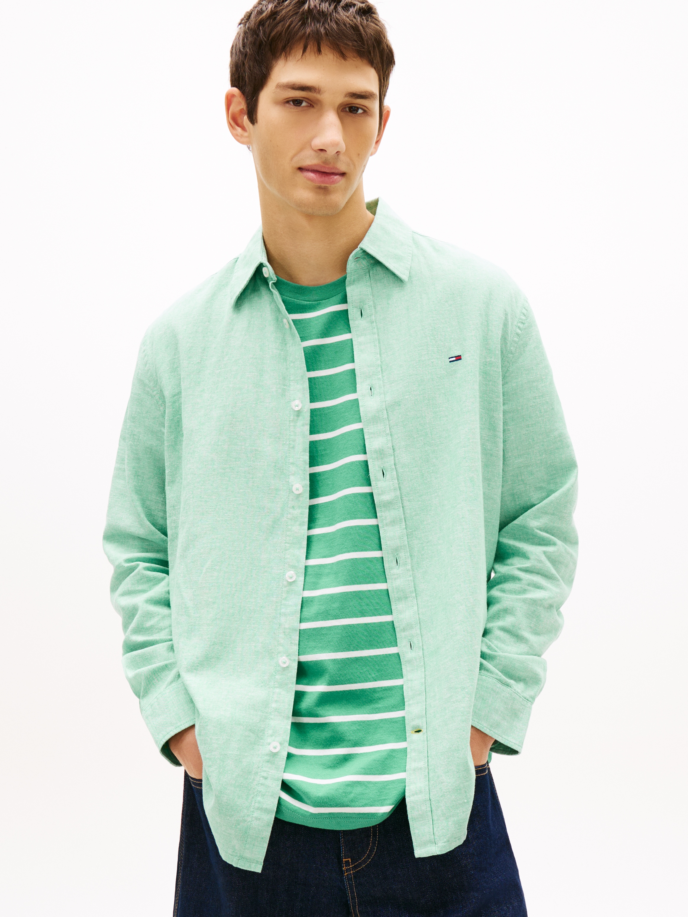 Tommy Jeans Langarmhemd "TJM REGULAR LINEN BLEND" Regular fit mit Hemdkrage günstig online kaufen