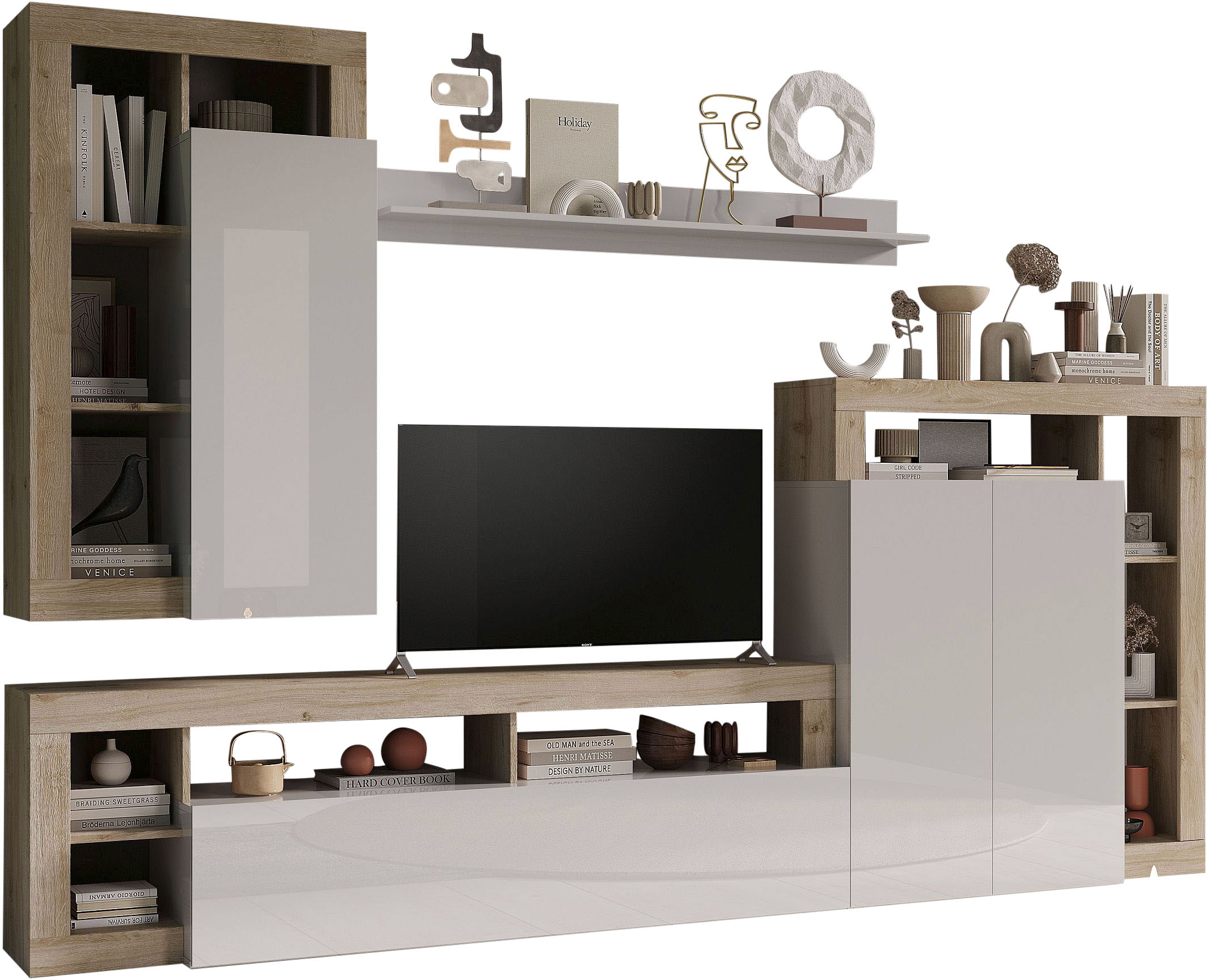 Home affaire Wohnwand "Hamburg, Breite 290 cm, modernes Wohnzimmer-Set mit dekorativem Rahmen" 4 Stk. tlg.