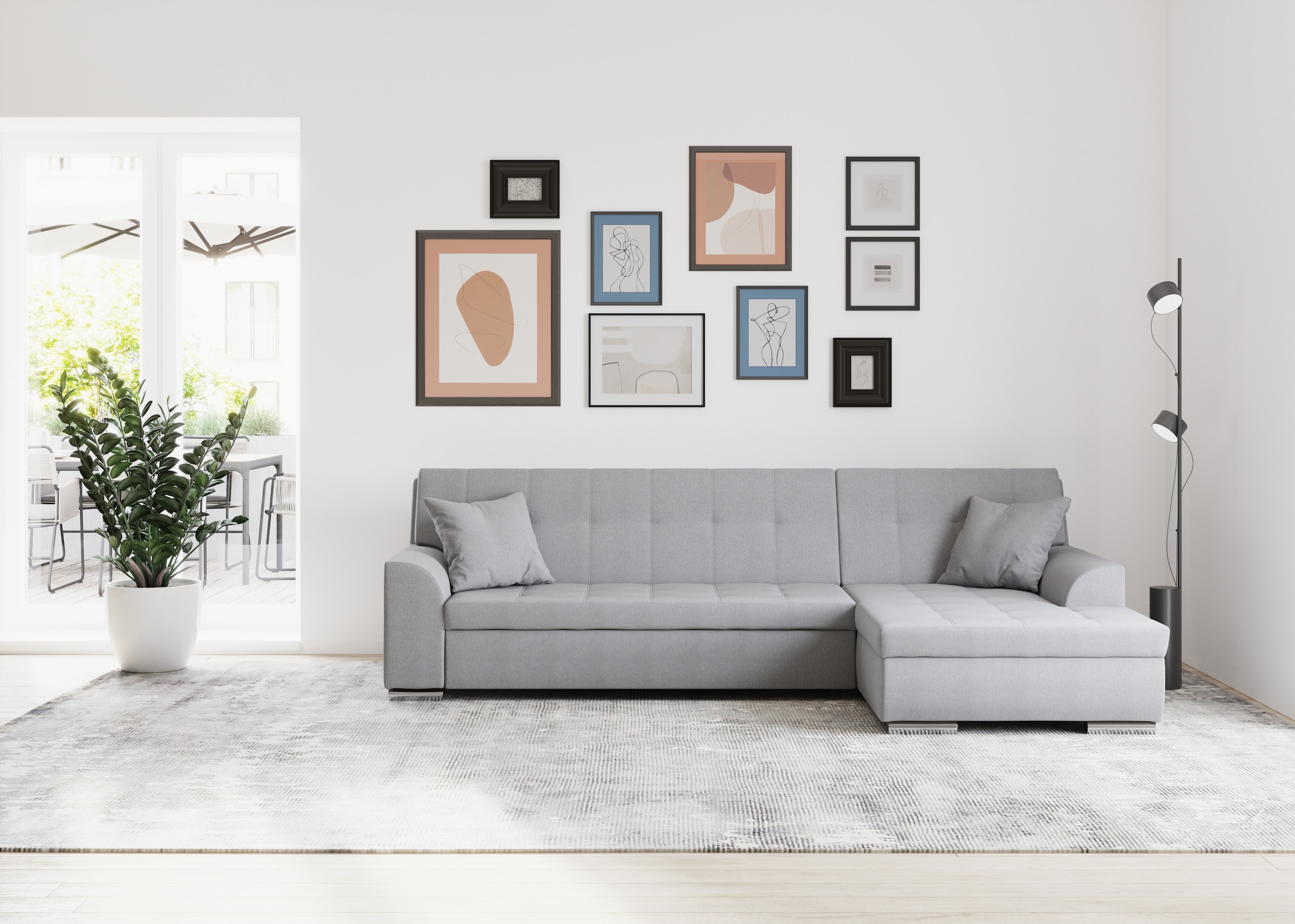 DOMO collection Ecksofa Treviso, wahlweise mit Bettfunktion, incl. Zierkissen